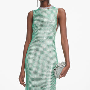 Mint Rhinestone Mesh Midi Dress main image 1