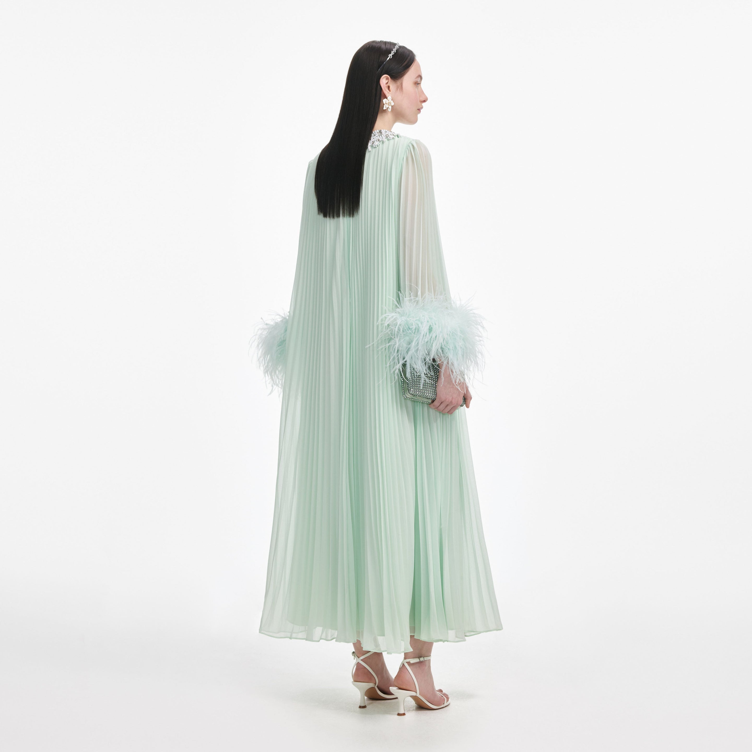 LILAC CHIFFON FEATHER MIDI DRESS