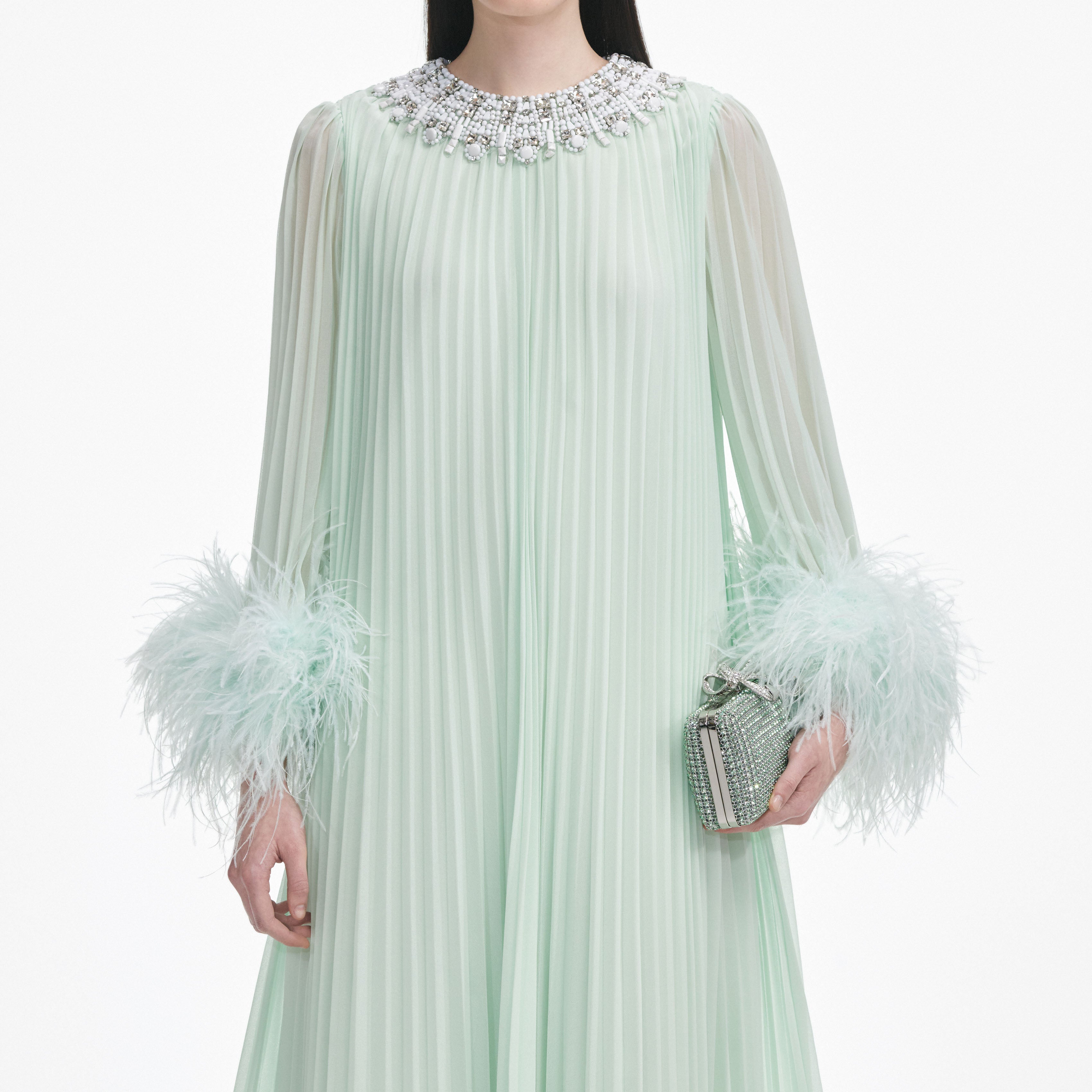 Mint Chiffon Feather Midi Dress