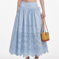 Blue Cotton Broderie Midi Skirt