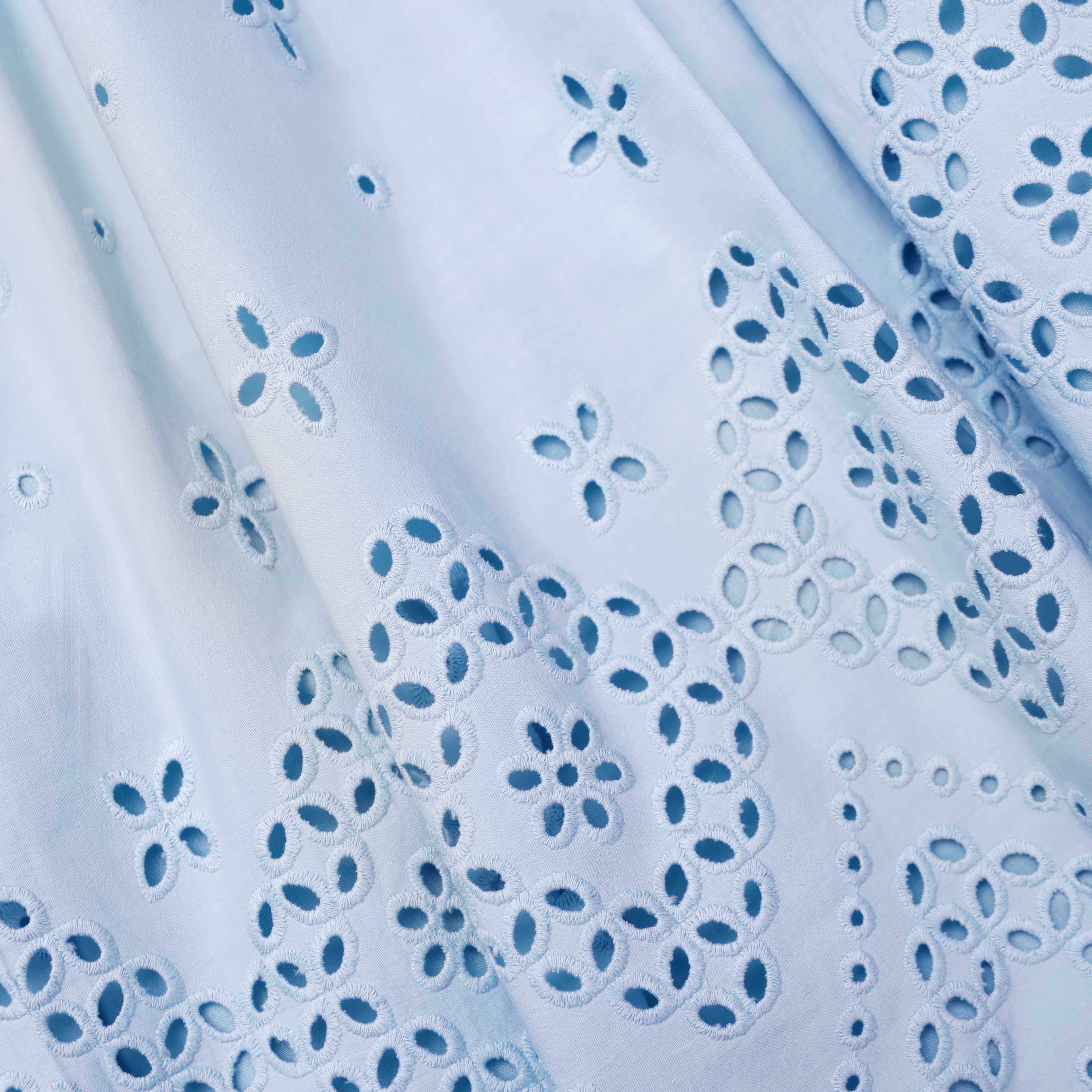 Blue Cotton Broderie Midi Skirt