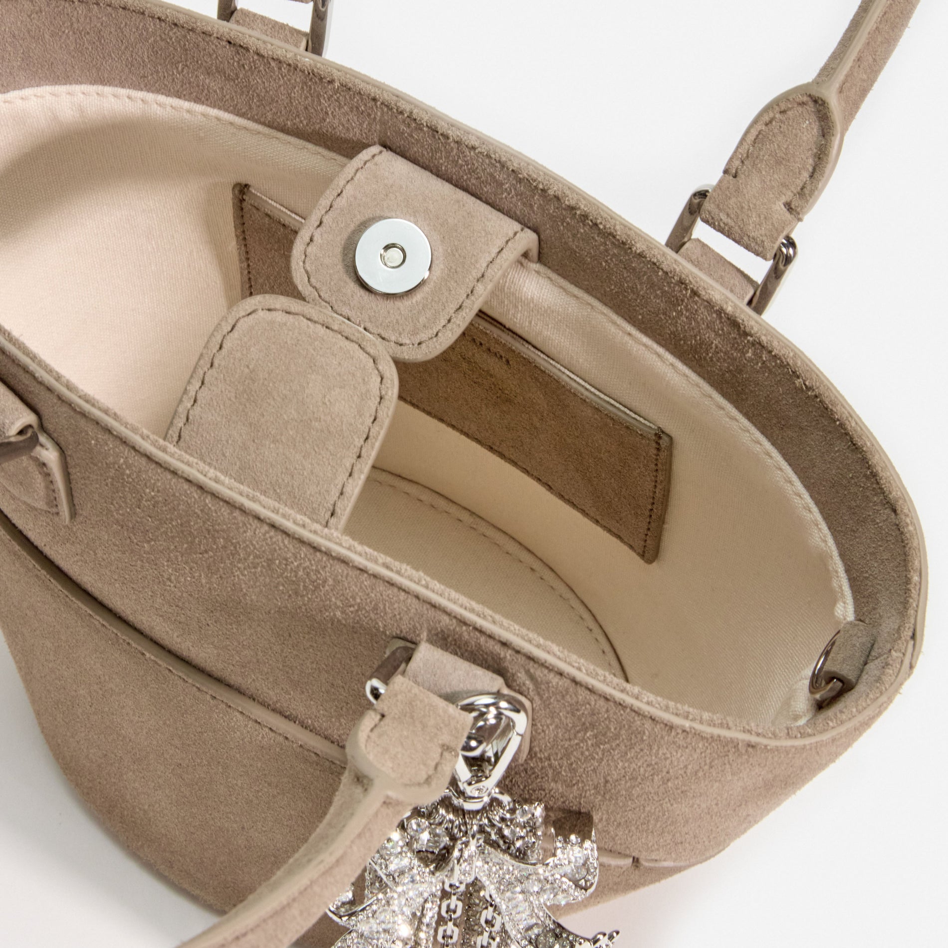 Grey Suede Charm Tote Bag