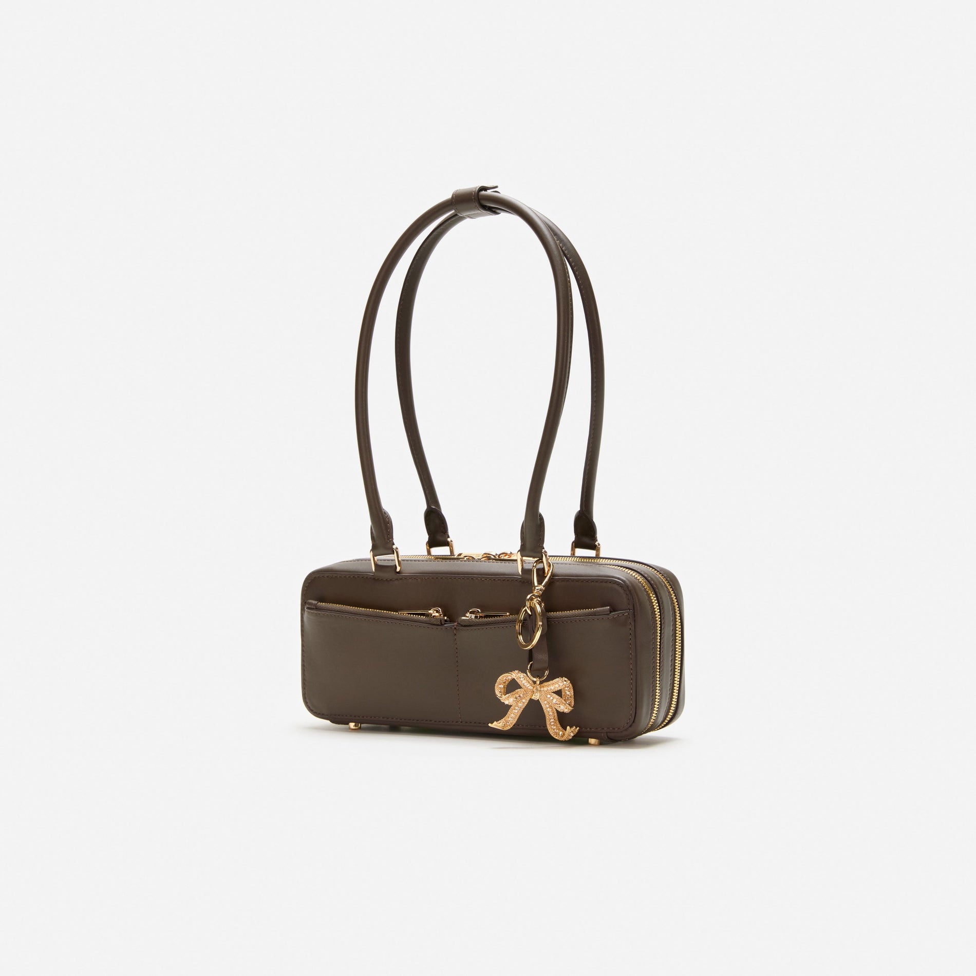 Brown Leather Shoulder Bag With Charm