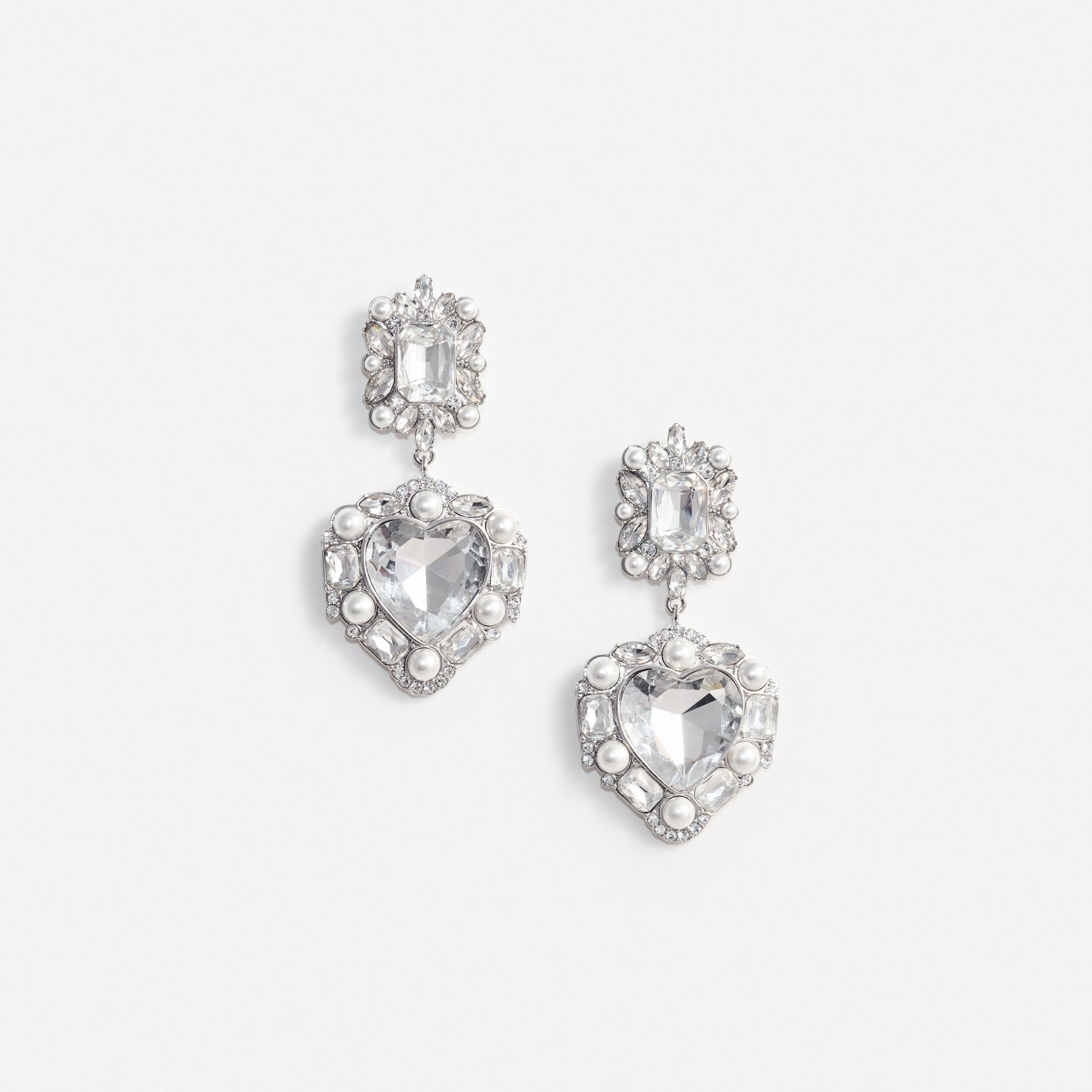 Crystal Pearl Tiered Heart Earrings