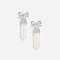 Crystal Bow Pearl Droplet Earrings