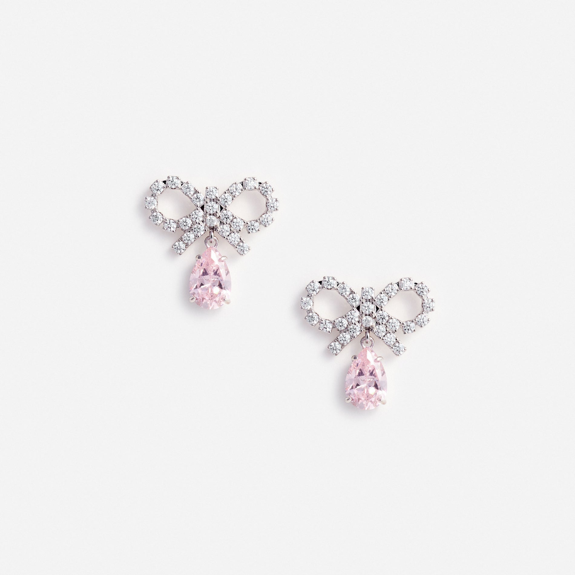 Micro Bow Pink Droplet Earrings