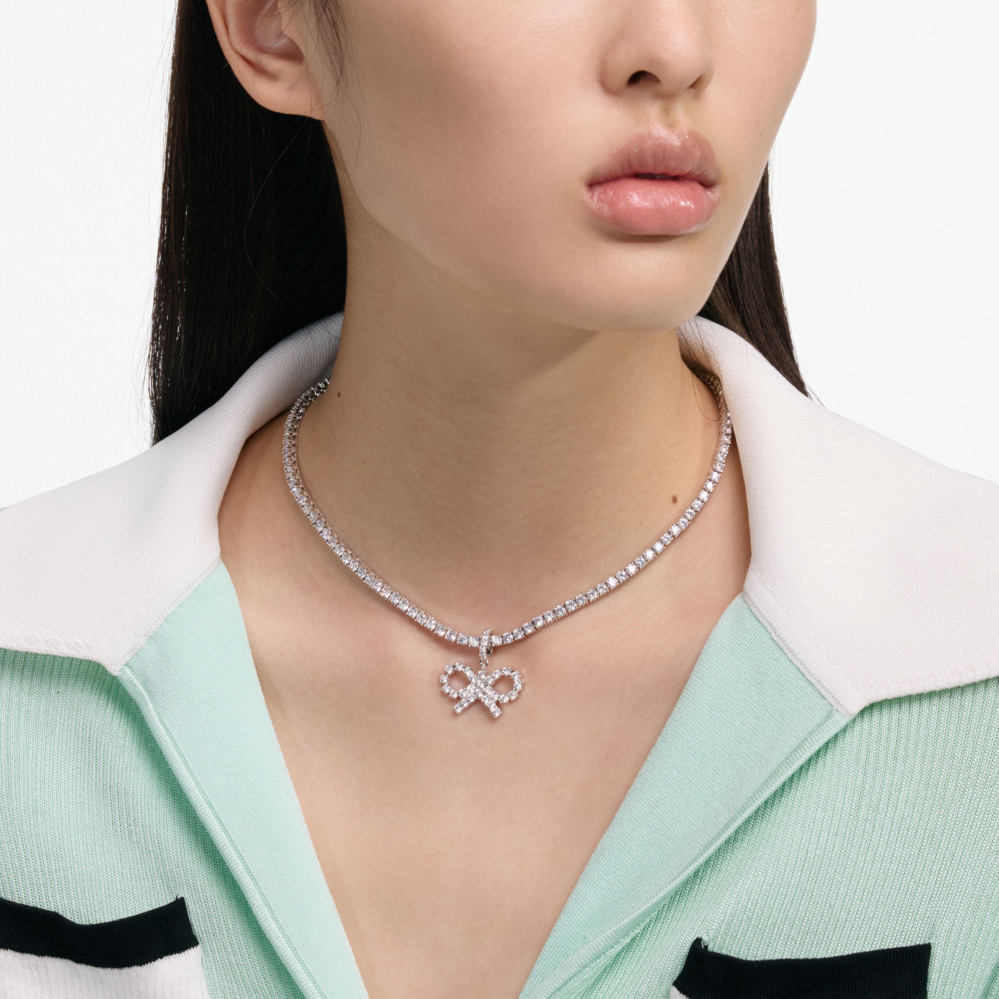 Crystal Bow Tennis Necklace