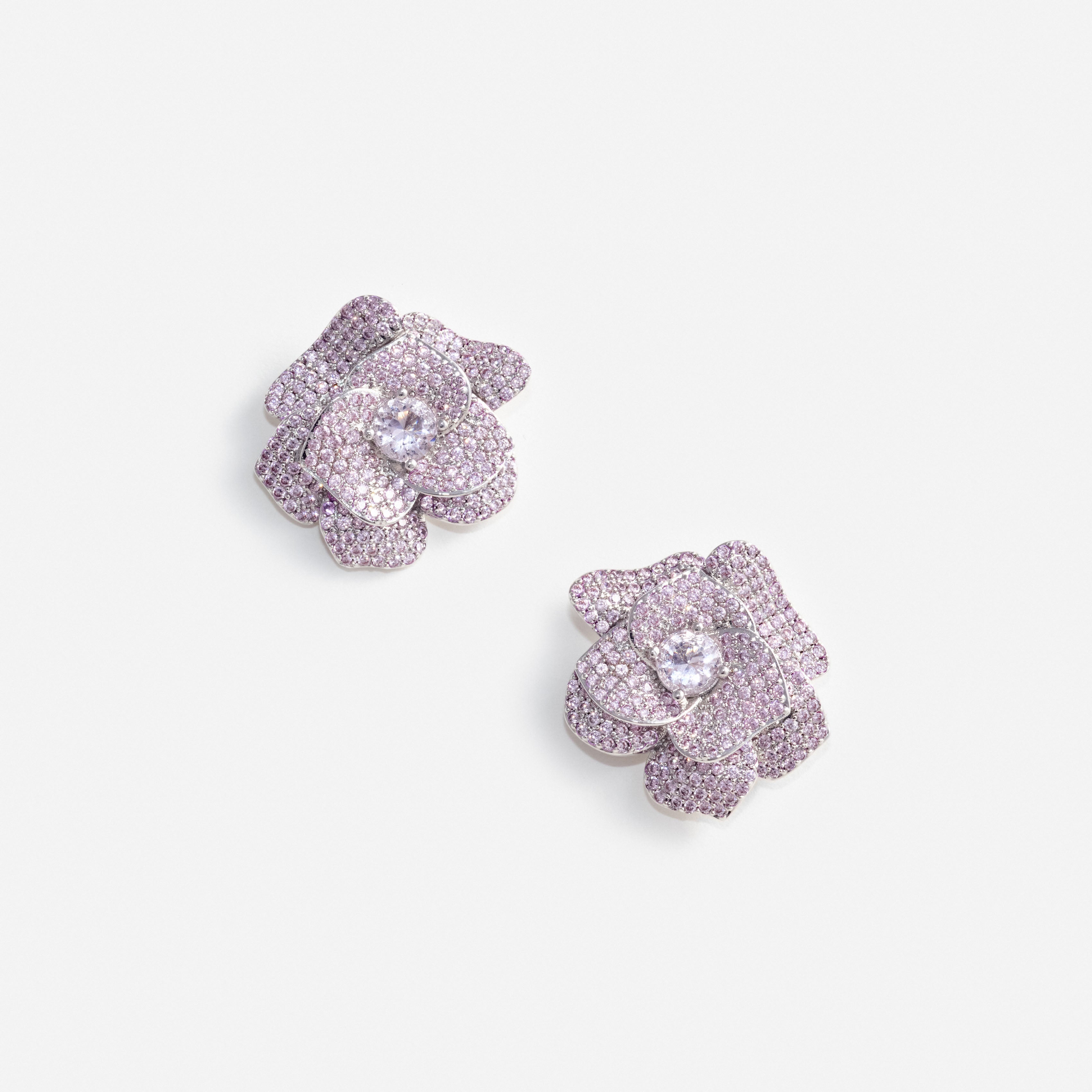 Pink Crystal Flower Earrings