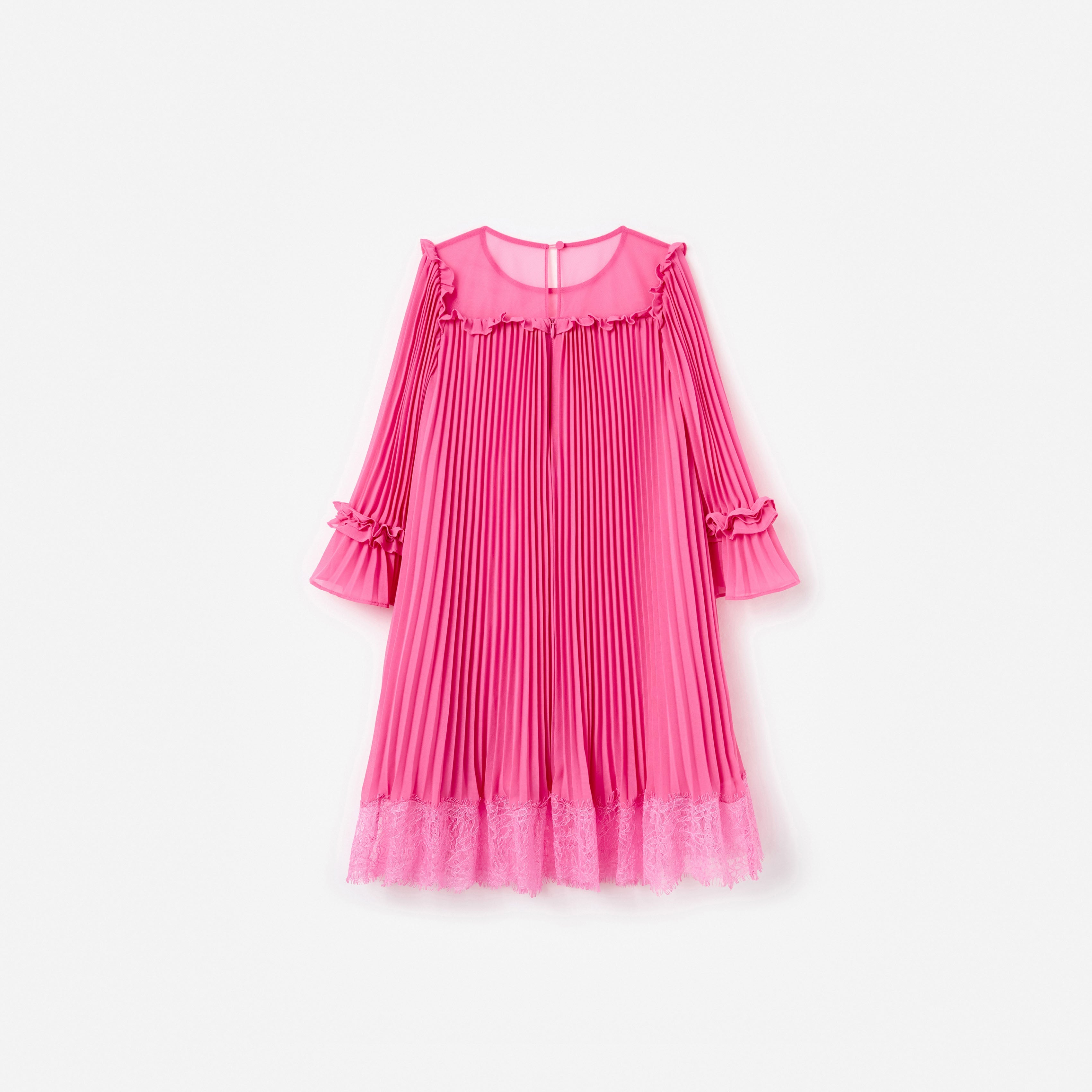 Pink Chiffon Long Sleeve Dress