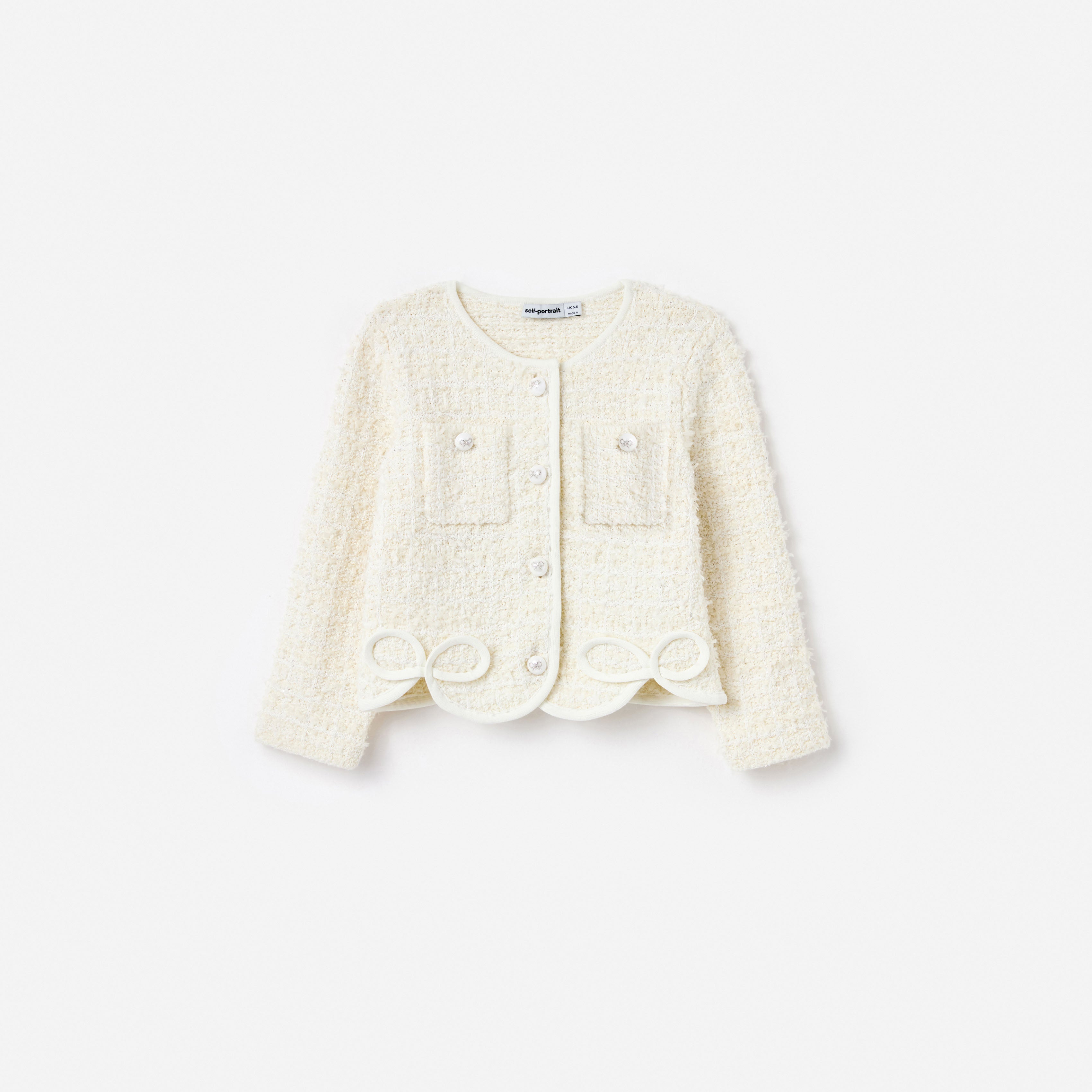 Cream Textured Bow Detail Cardigan