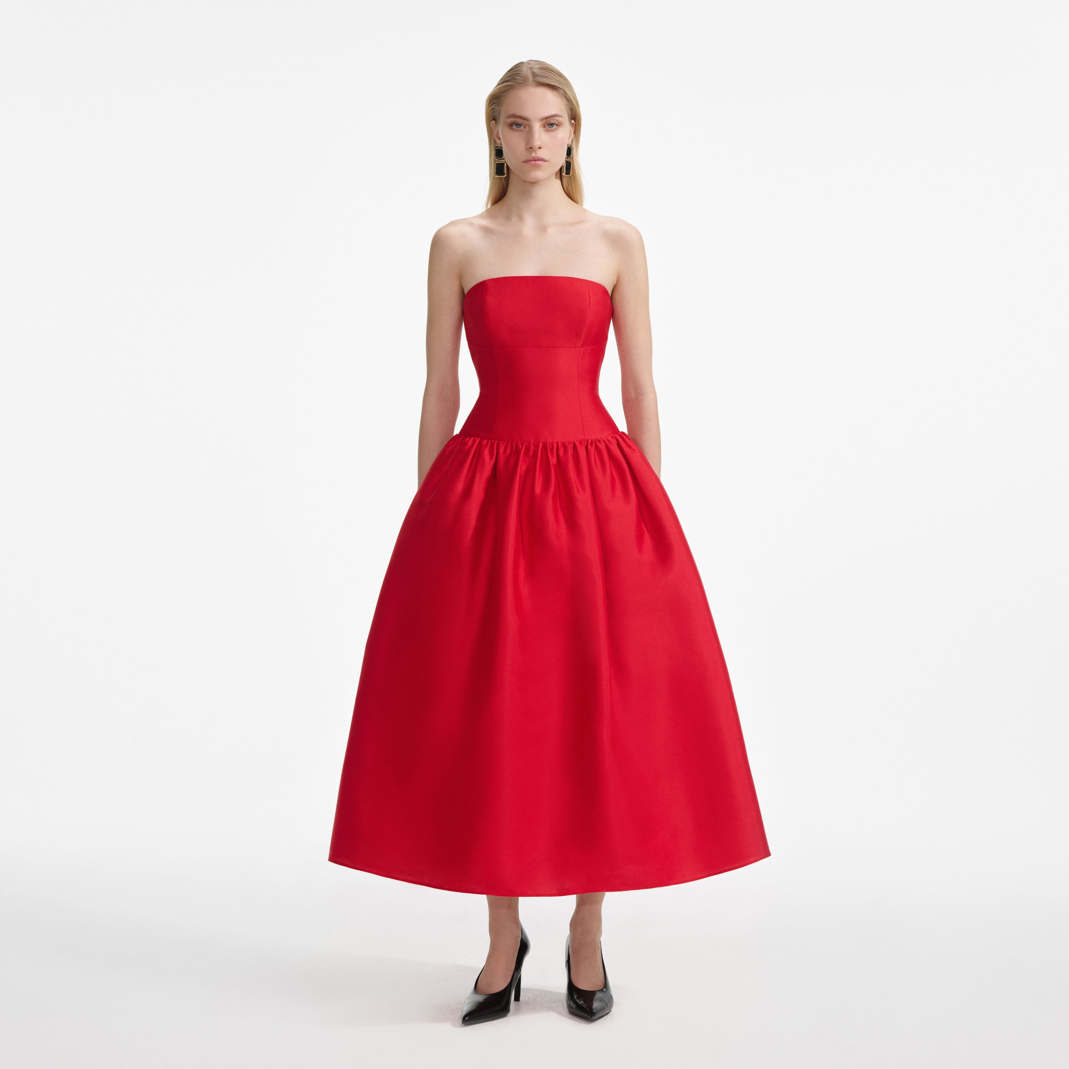 Red Taffeta Midi Dress