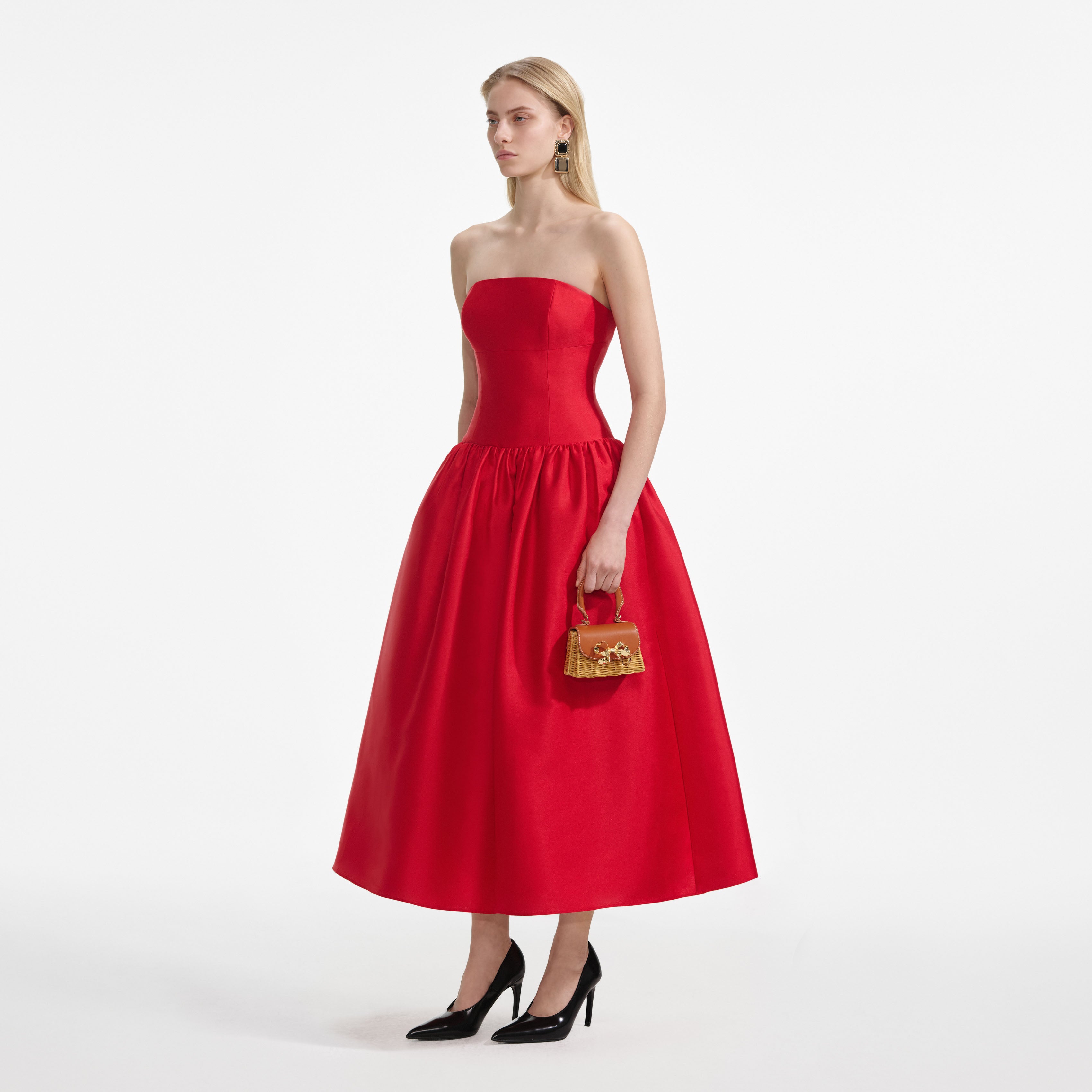 Red Taffeta Midi Dress