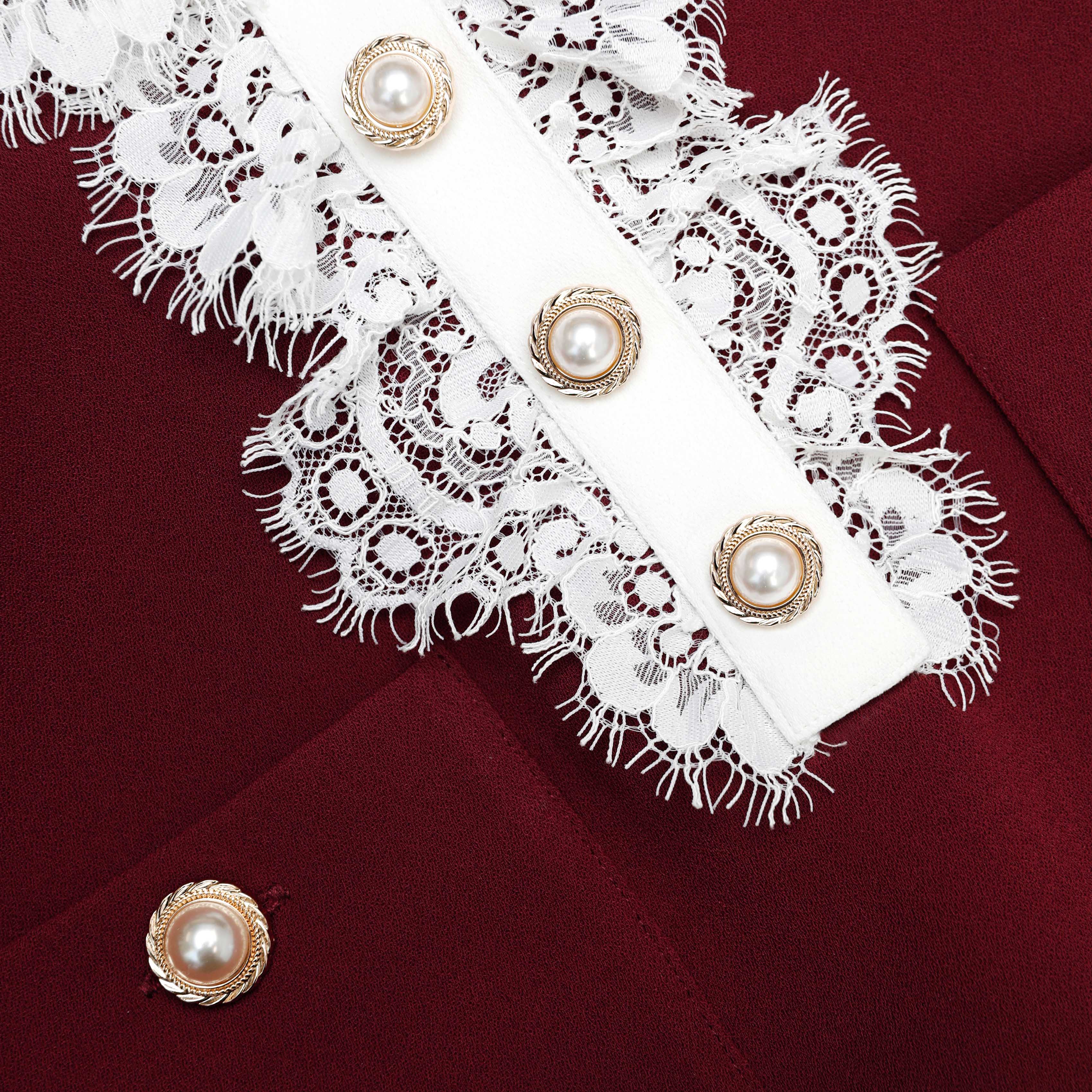 Burgundy Crepe Lace Collar Mini Dress