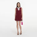 Burgundy Crepe Lace Collar Mini Dress