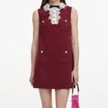 Burgundy Crepe Lace Collar Mini Dress