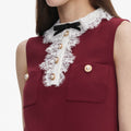 Burgundy Crepe Lace Collar Mini Dress