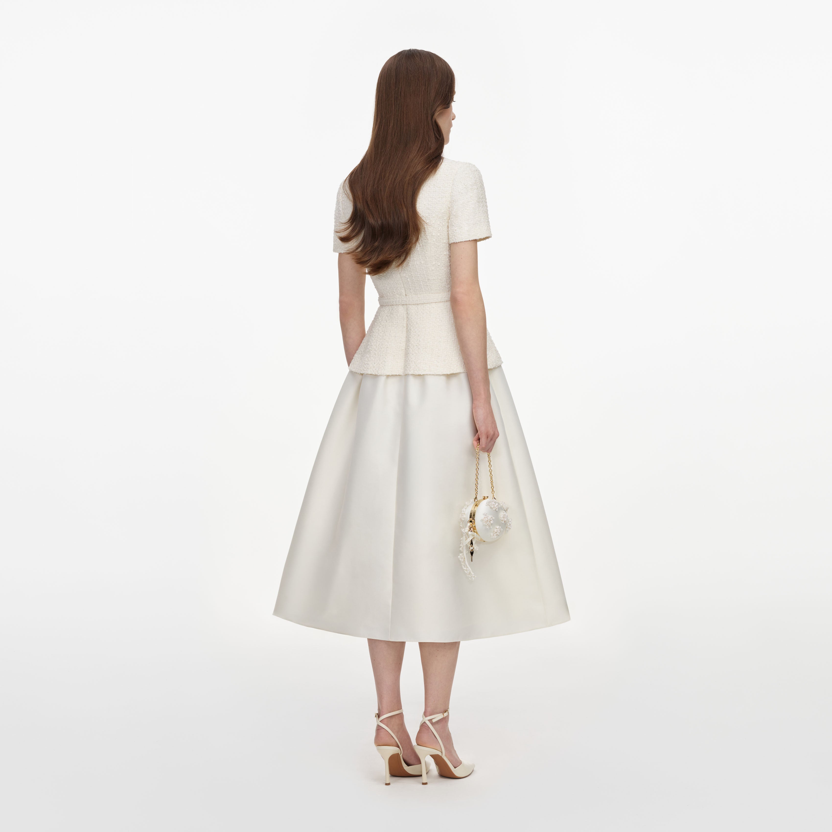 Cream Boucle Taffeta Midi Dress