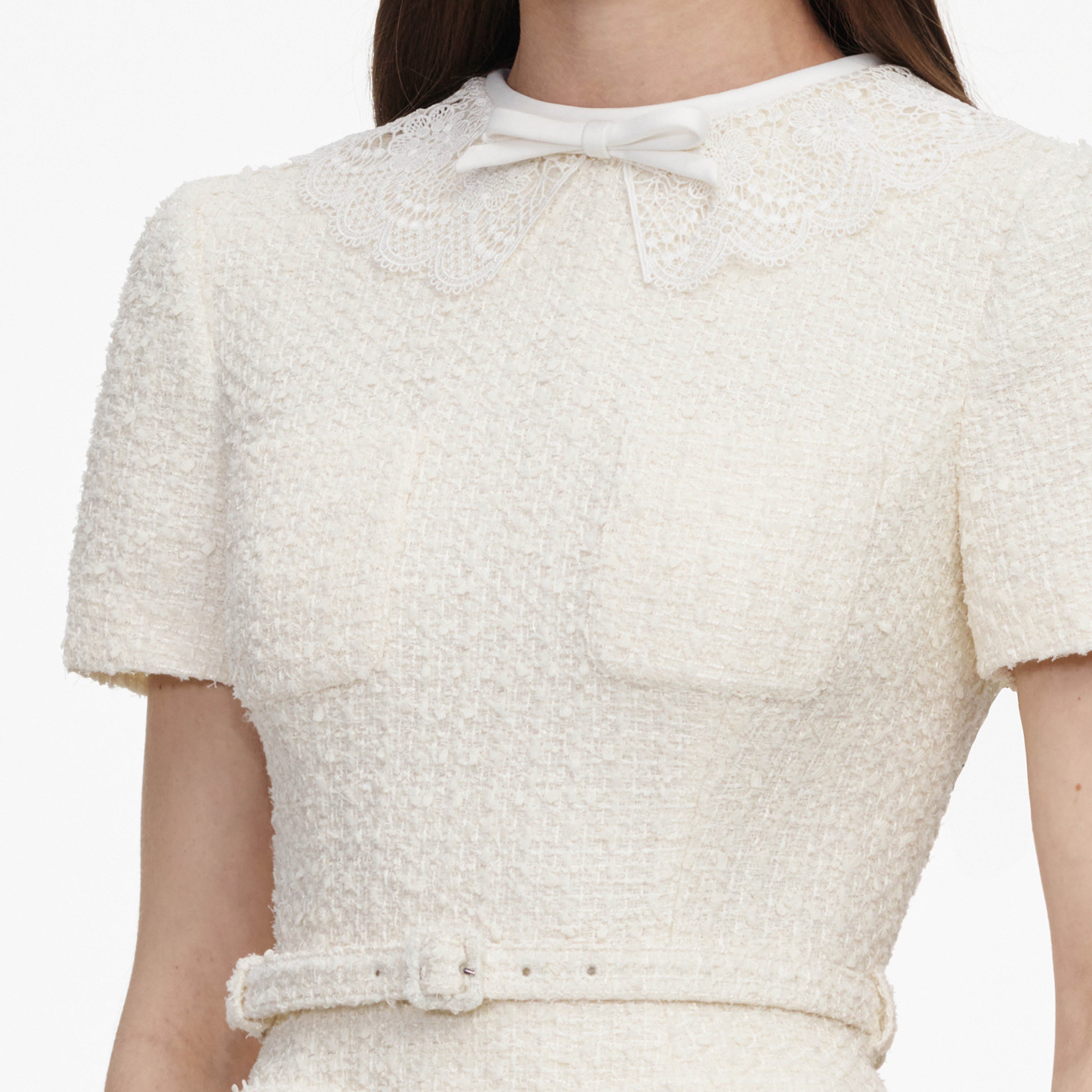 Cream Boucle Taffeta Midi Dress