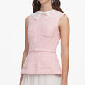 Pink Boucle Lace Collar Midi Dress