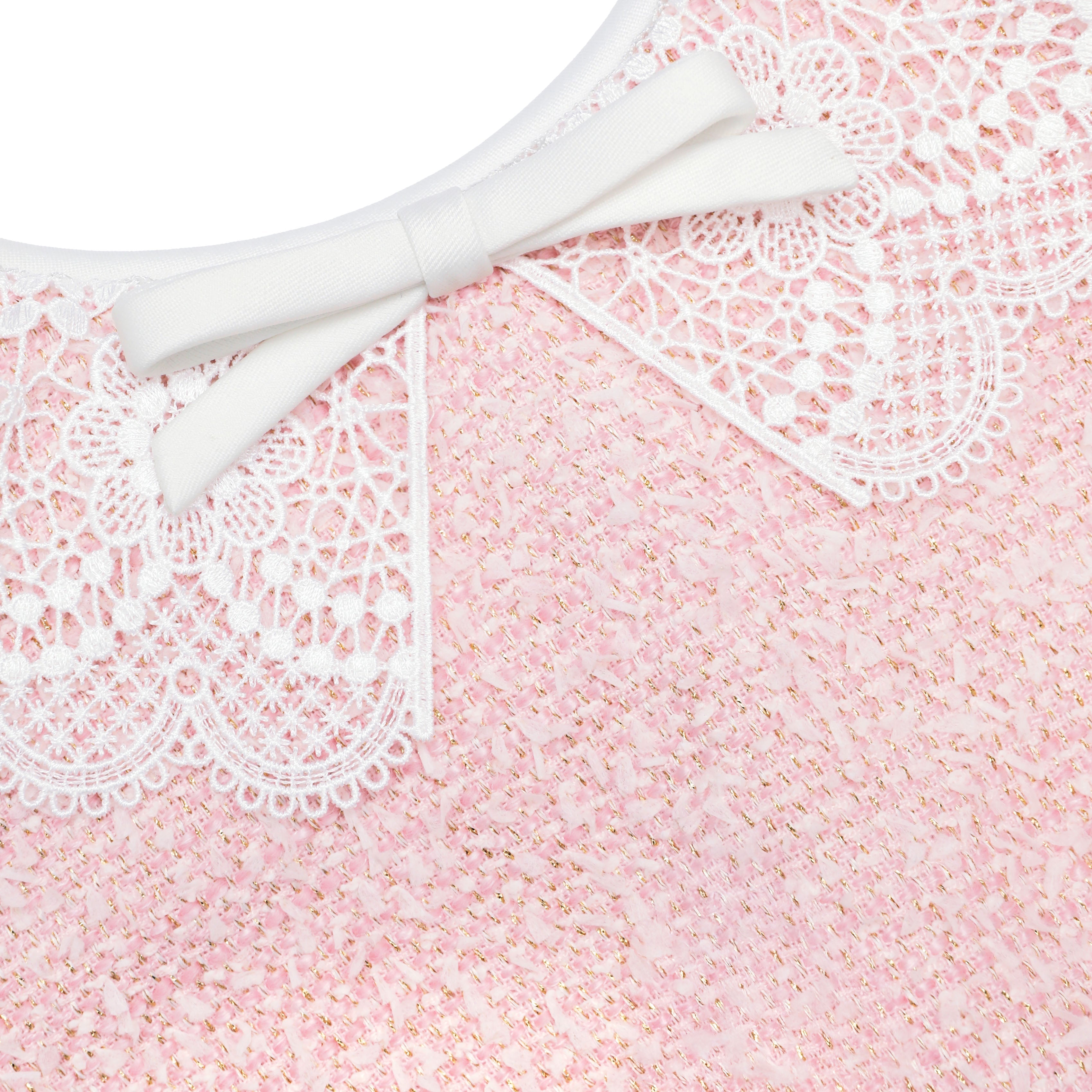 Pink Boucle Lace Collar Midi Dress