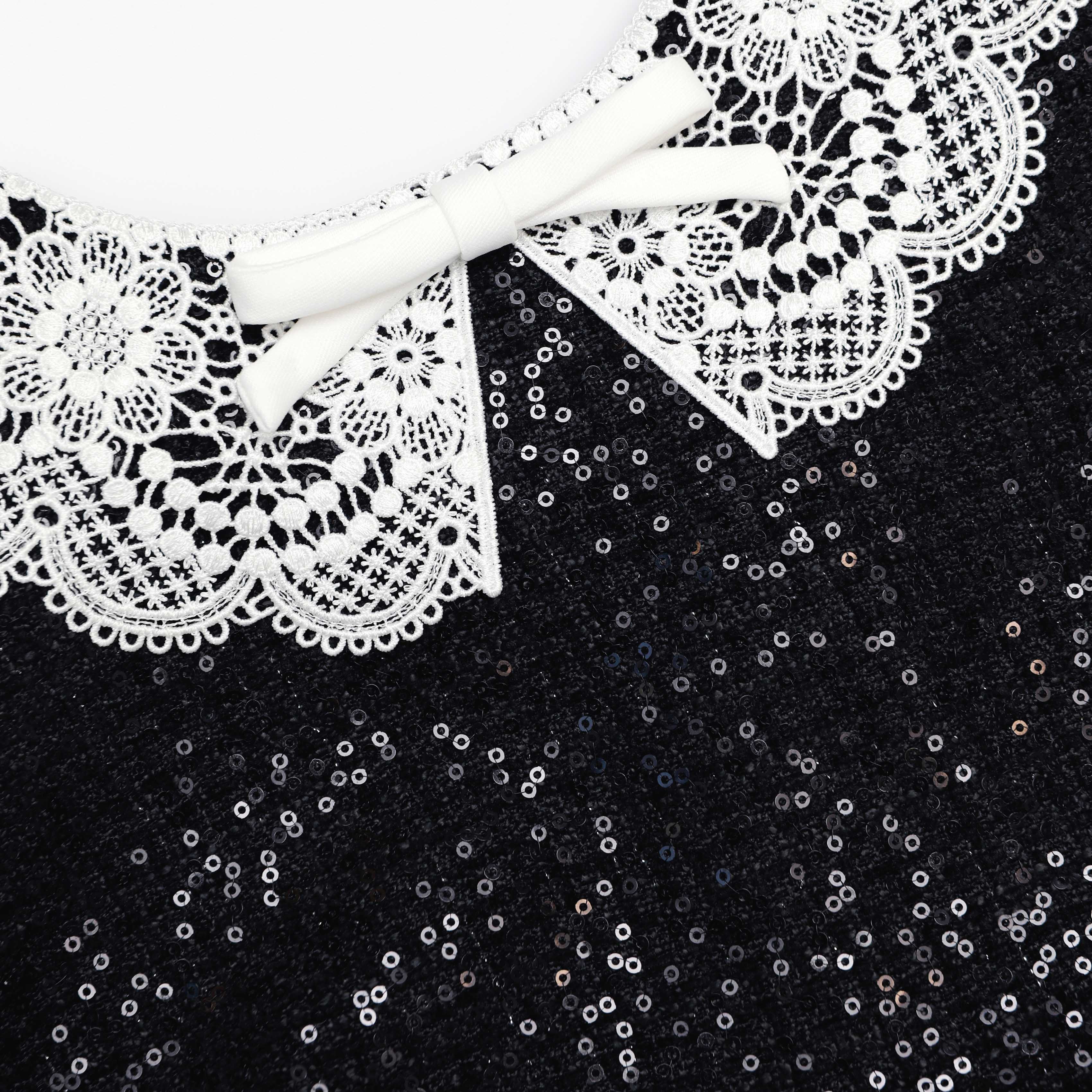 Black Sequin Boucle Mini Dress