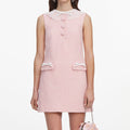 Pink Boucle Lace Collar Mini Dress