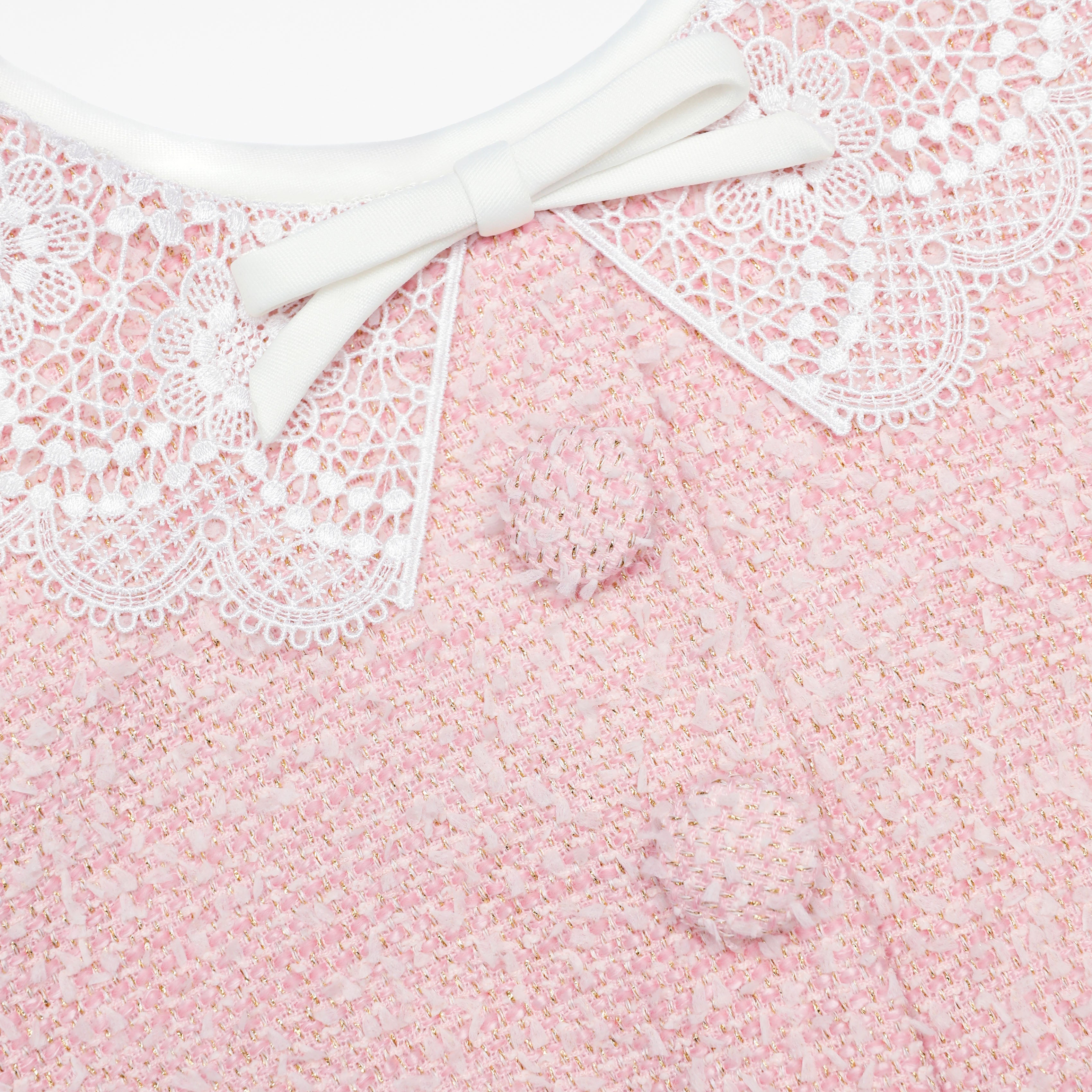 Pink Boucle Lace Collar Mini Dress