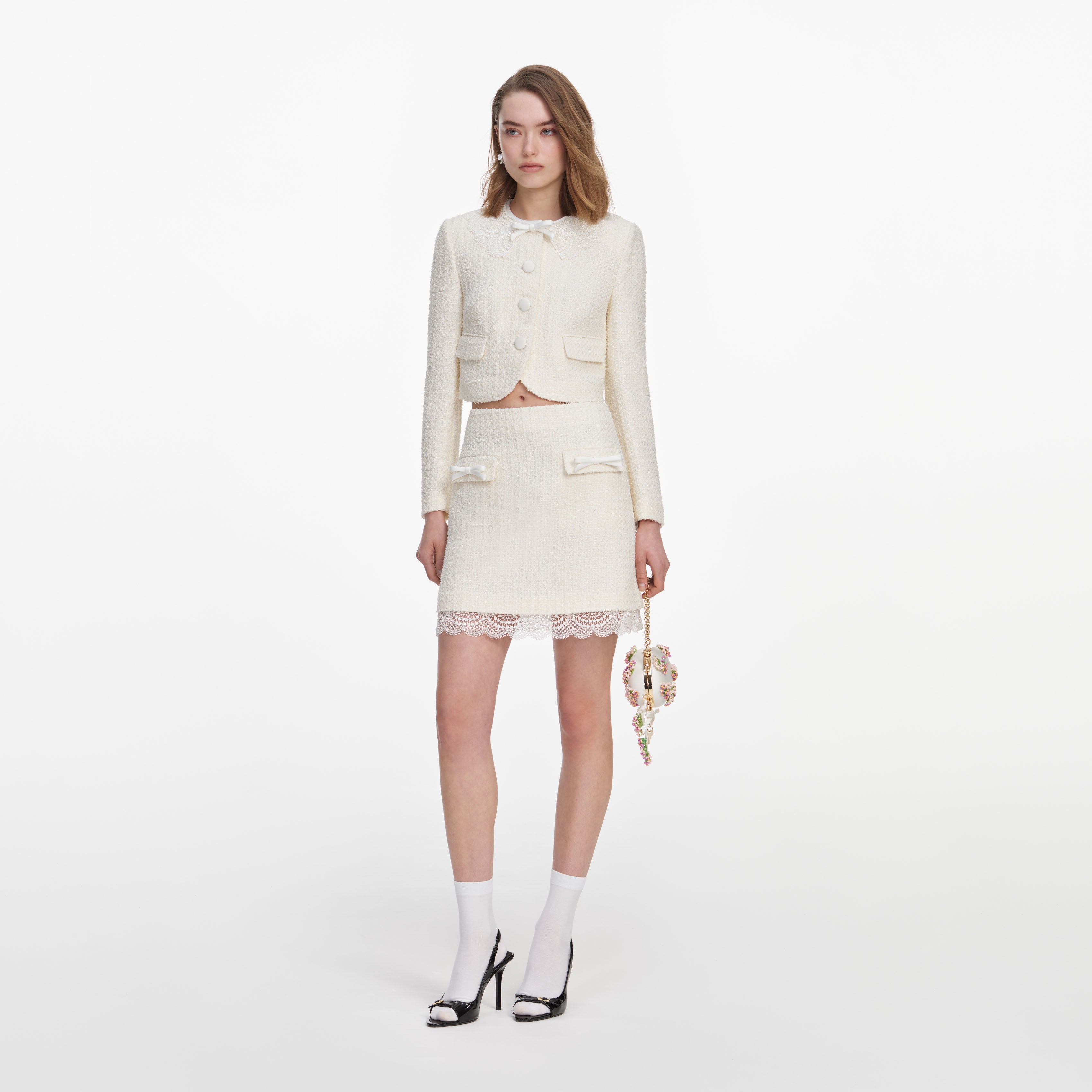 Cream Boucle Lace Mini Skirt