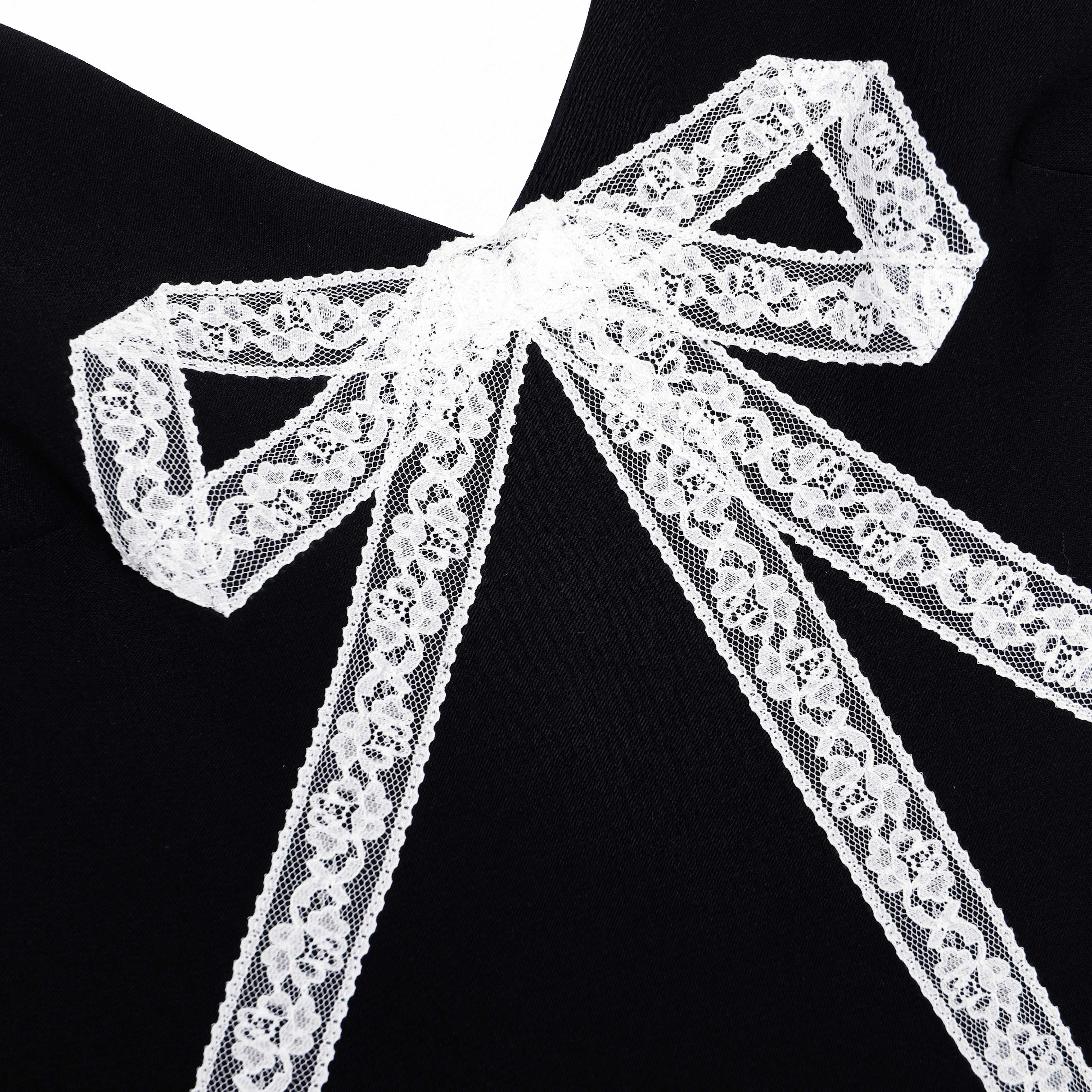 Black Crepe Bow Lace Mini Dress