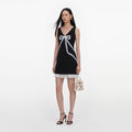 Black Crepe Bow Lace Mini Dress