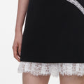 Black Crepe Bow Lace Mini Dress