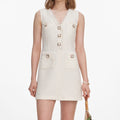Cream Sleeveless Boucle Mini Dress