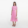 Pink Georgette Tie Neck Midi Dress