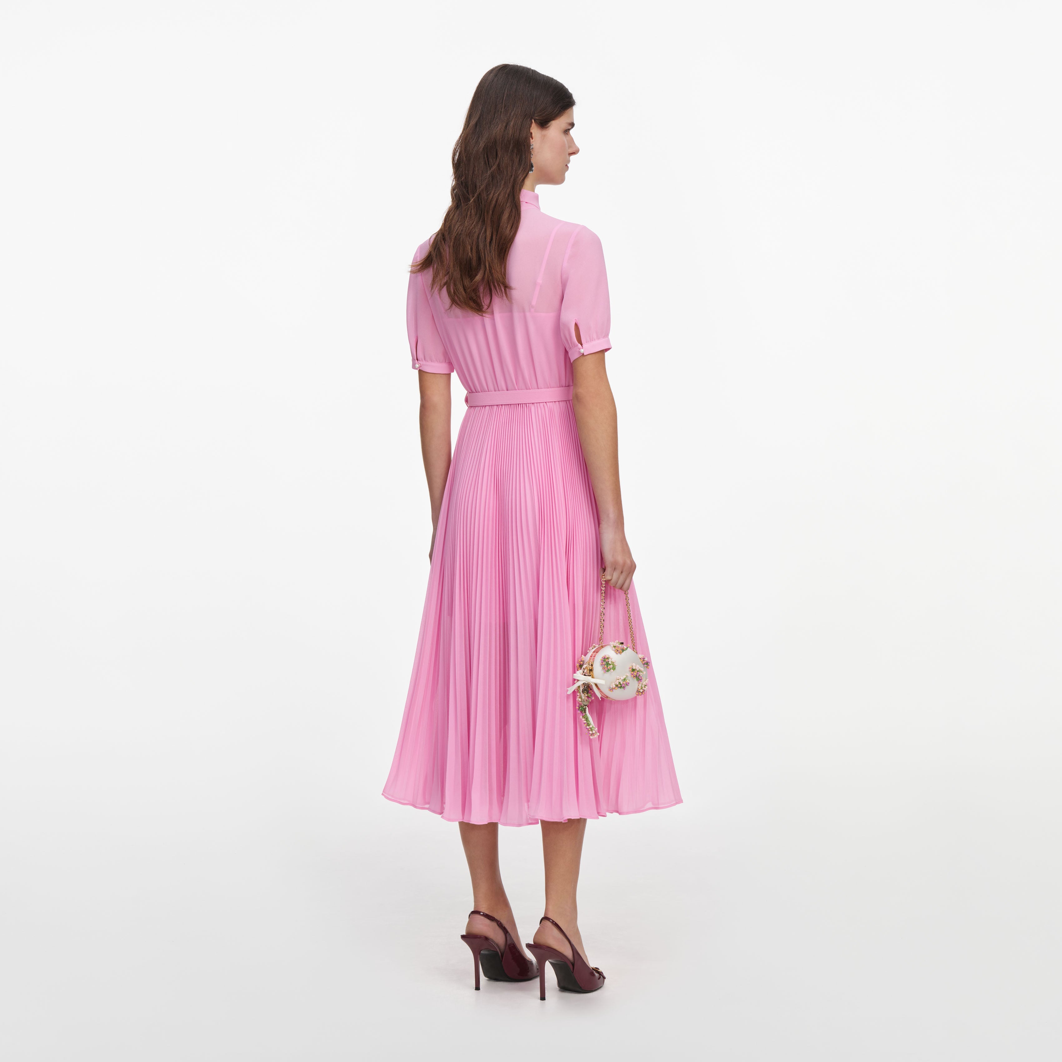 Pink Georgette Tie Neck Midi Dress