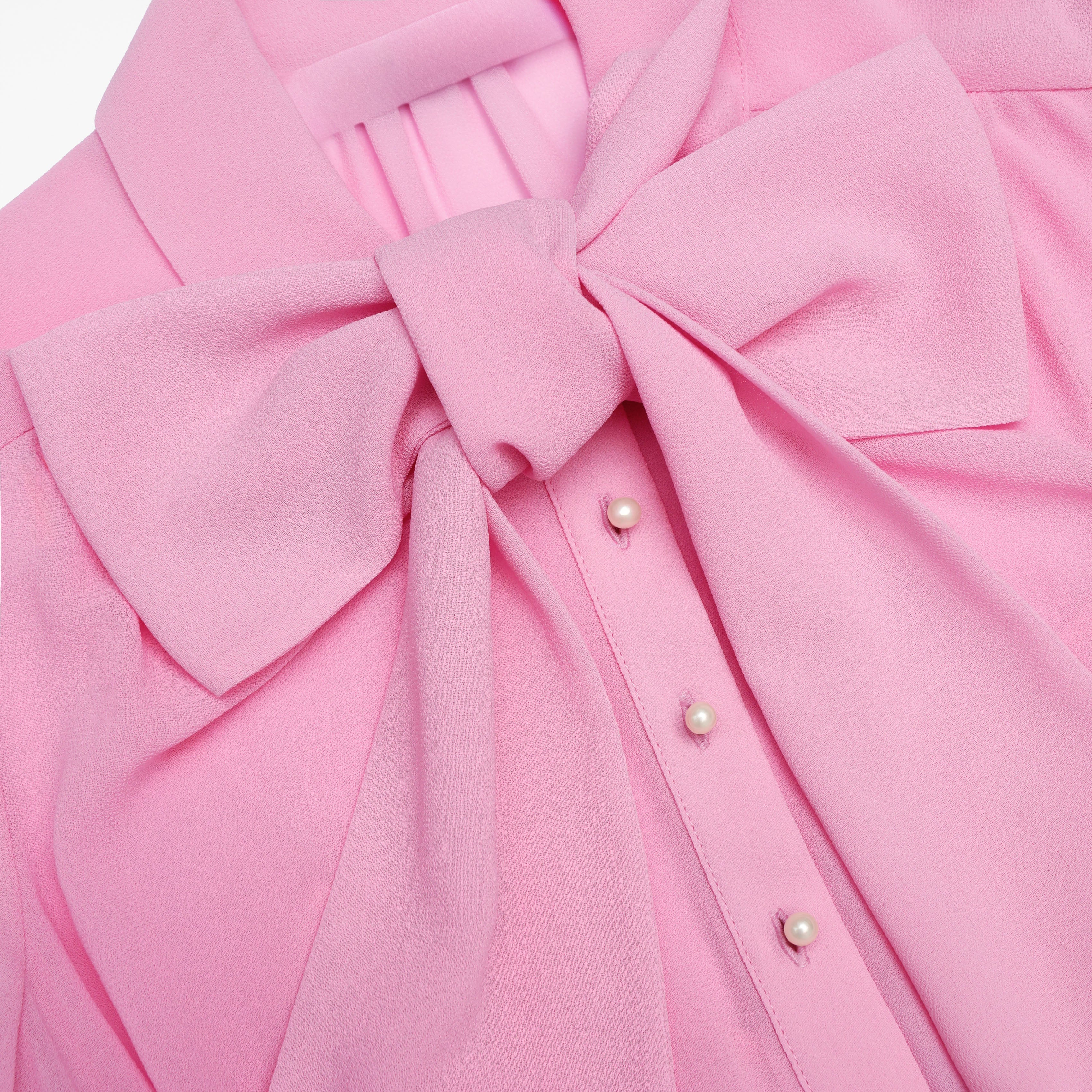 Pink Georgette Tie Neck Midi Dress