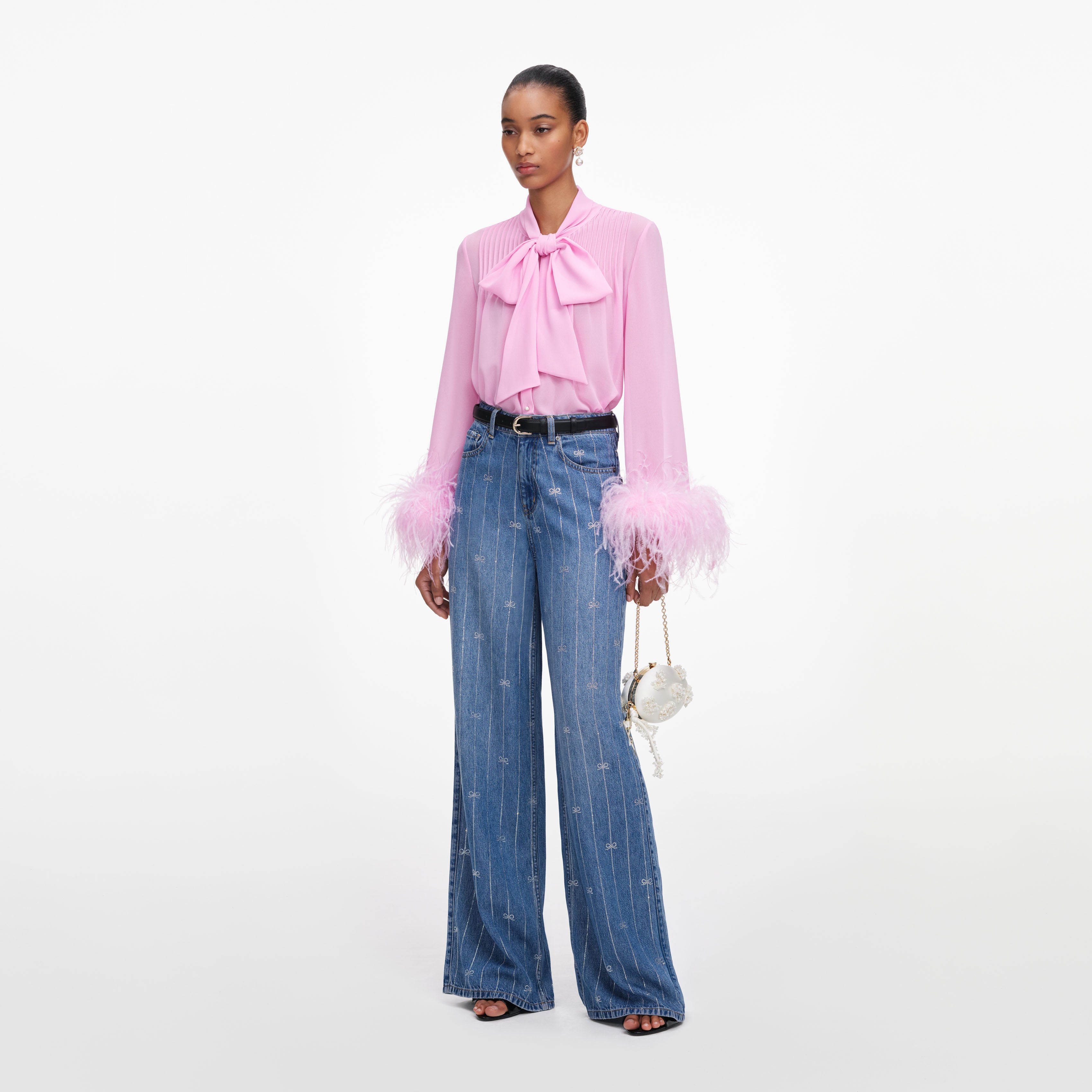 Pink Georgette Feather Cuff Blouse