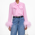 Pink Georgette Feather Cuff Blouse
