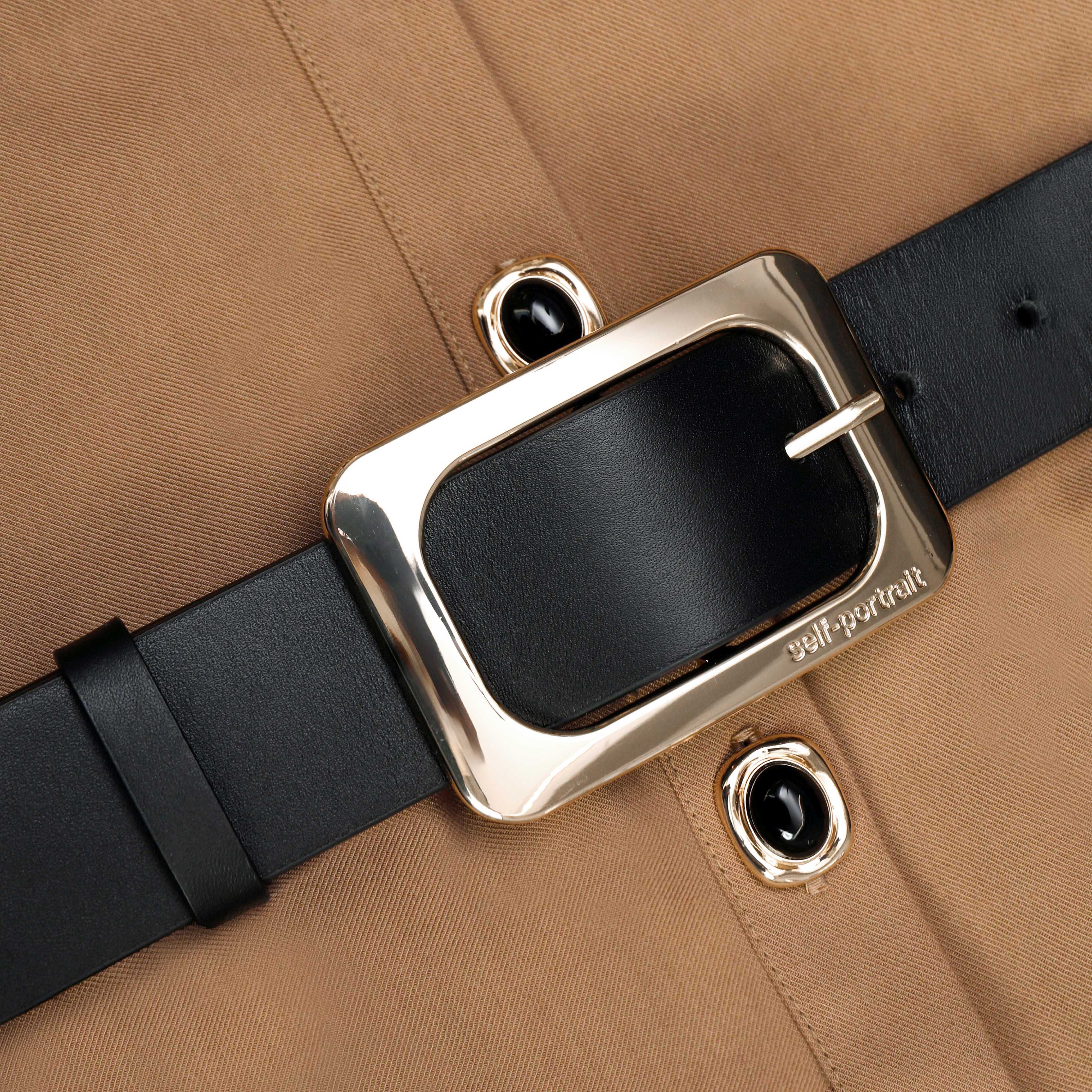 Tan Twill Belted Midi Dress