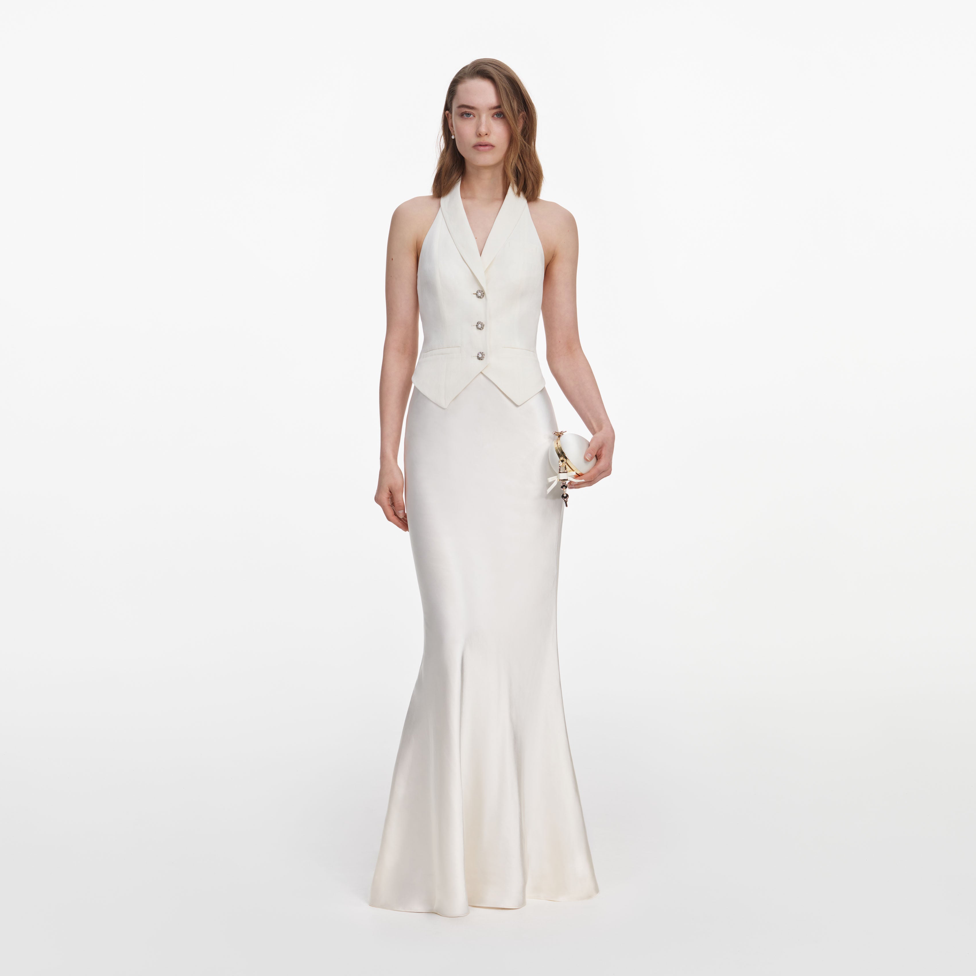 Cream Linen Blend Satin Maxi Dress