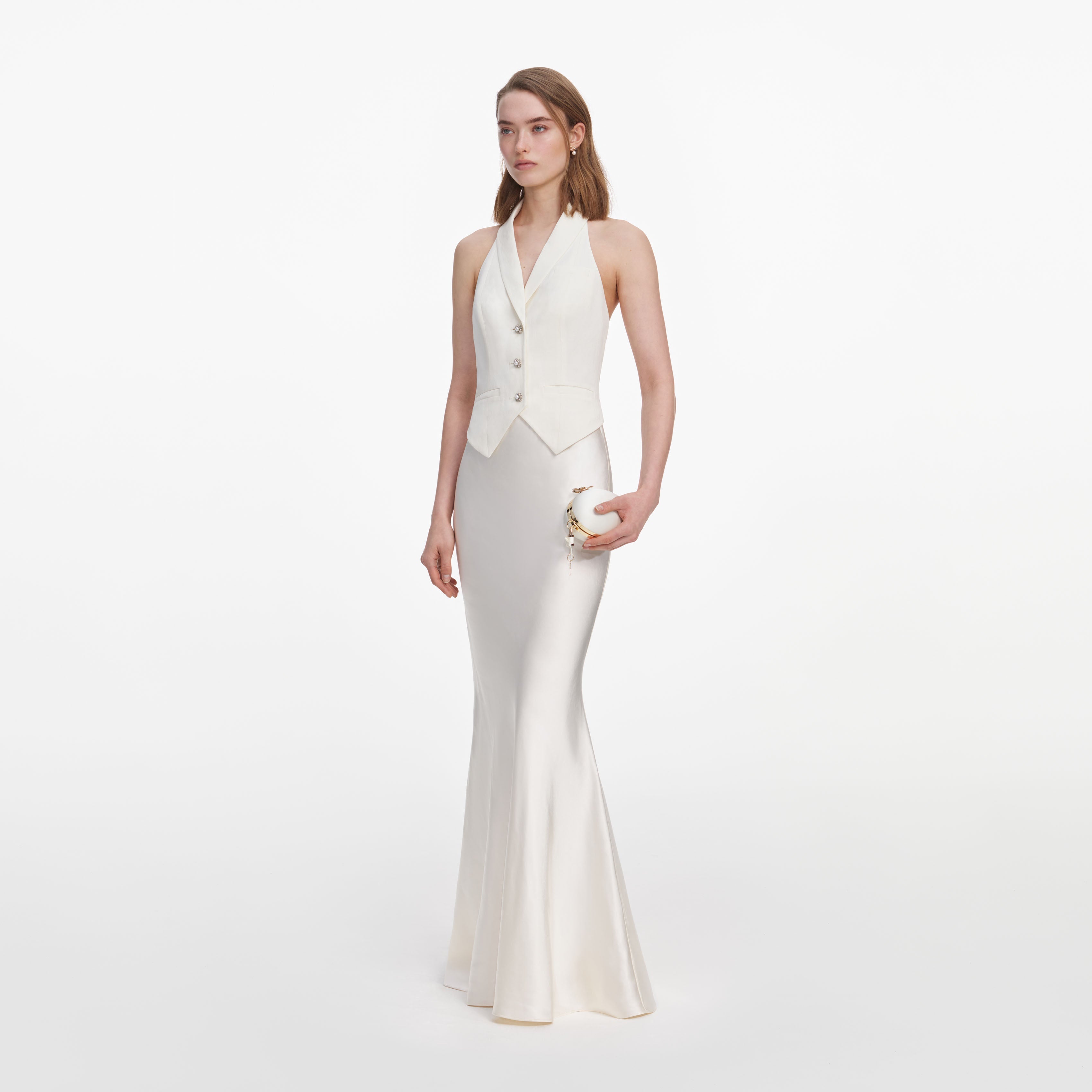 Cream Linen Blend Satin Maxi Dress