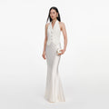 Cream Linen Blend Satin Maxi Dress
