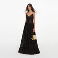 Black Lurex Stripe Pleated Maxi Dress