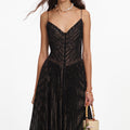 Black Lurex Stripe Pleated Maxi Dress