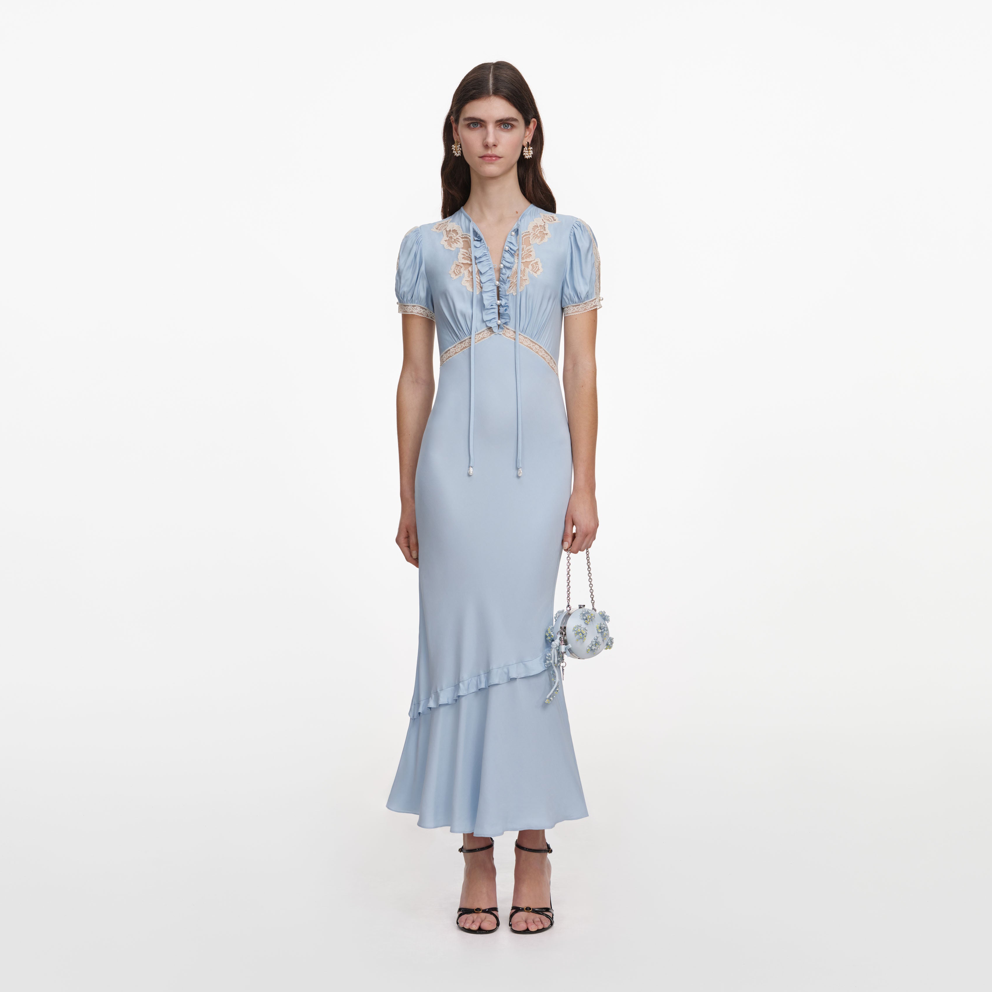 Blue Viscose Lace Midi Dress