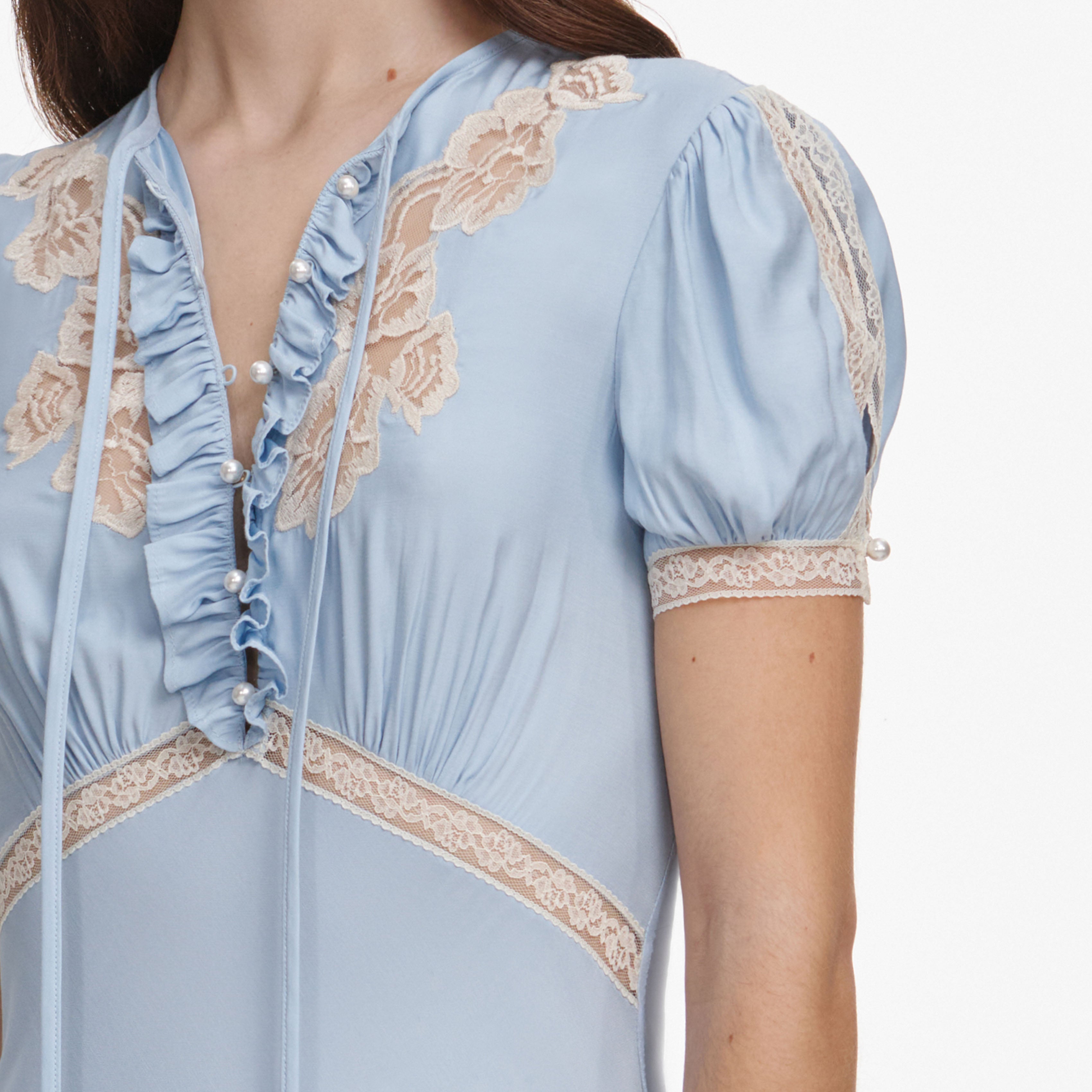 Blue Viscose Lace Midi Dress