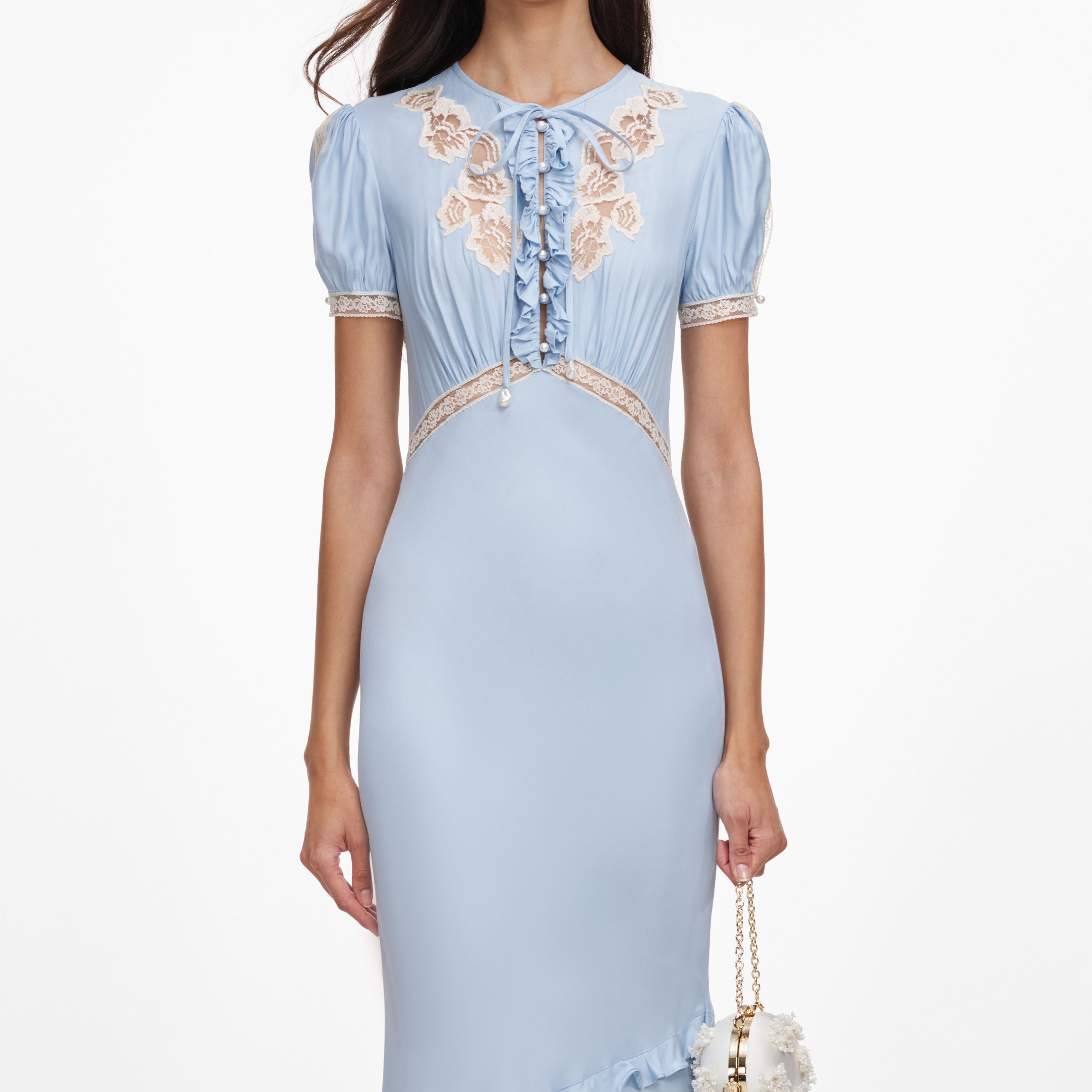 Blue Viscose Lace Midi Dress – self-portrait-EU