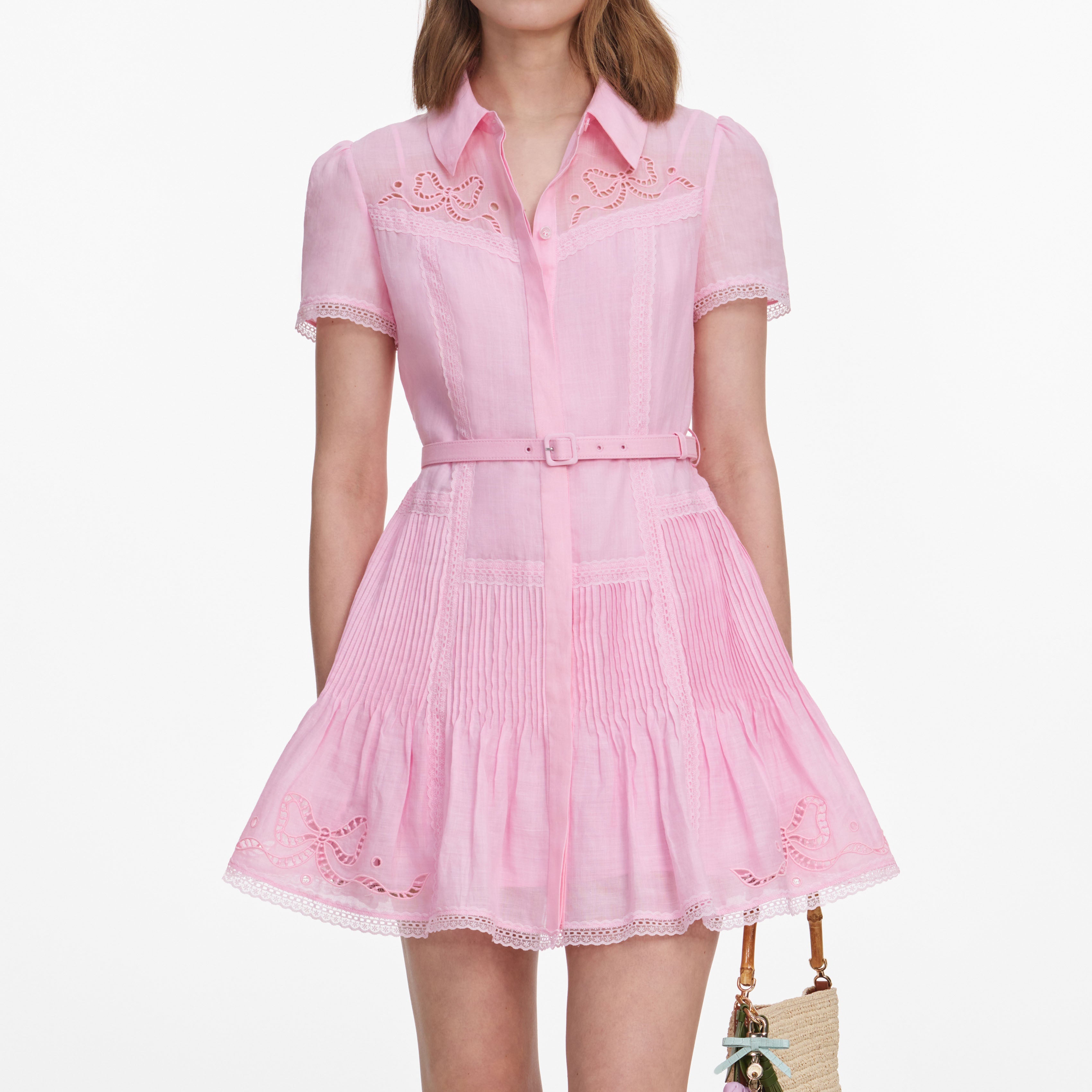 Pink Embroidered Mini Dress