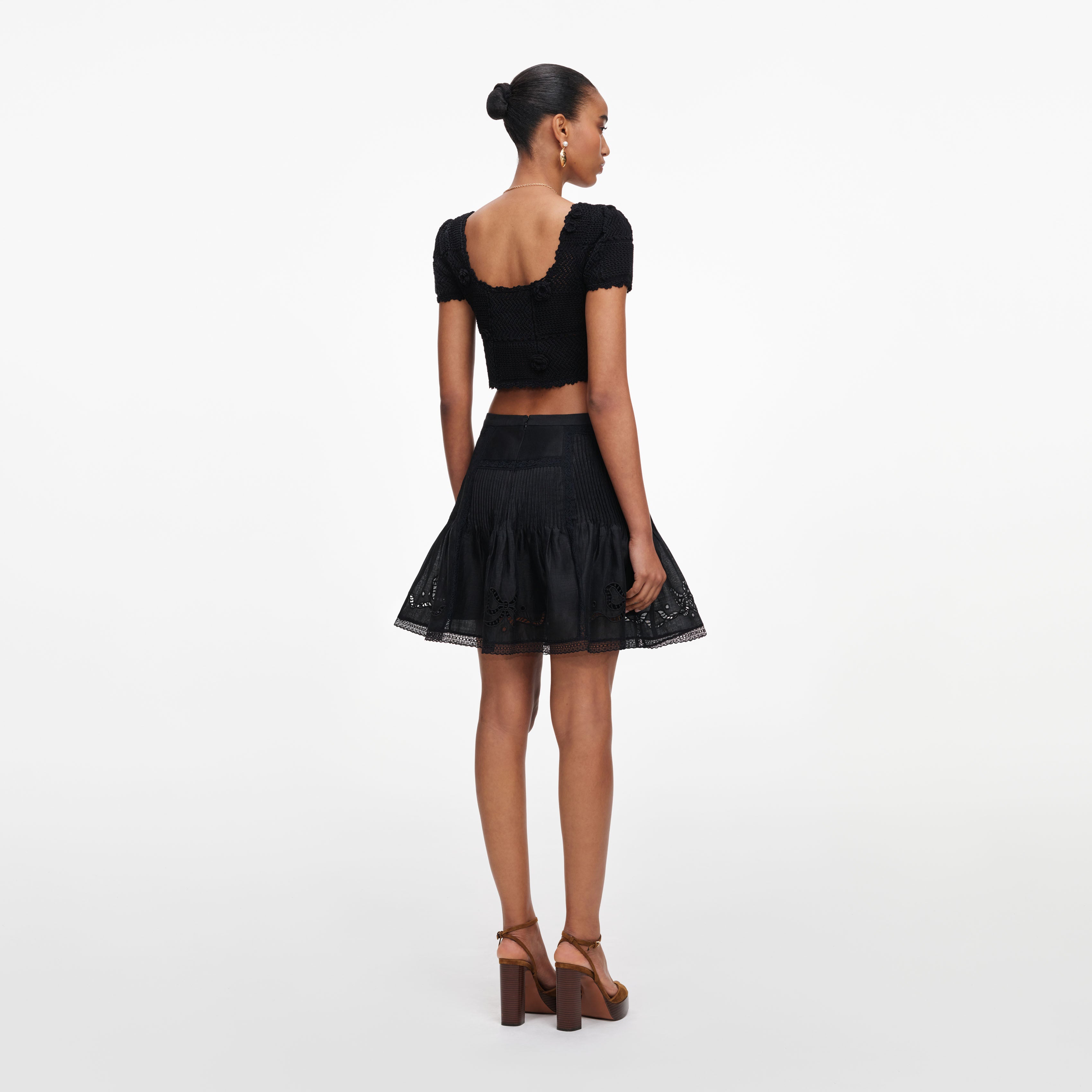 Black Embroidered Mini Skirt