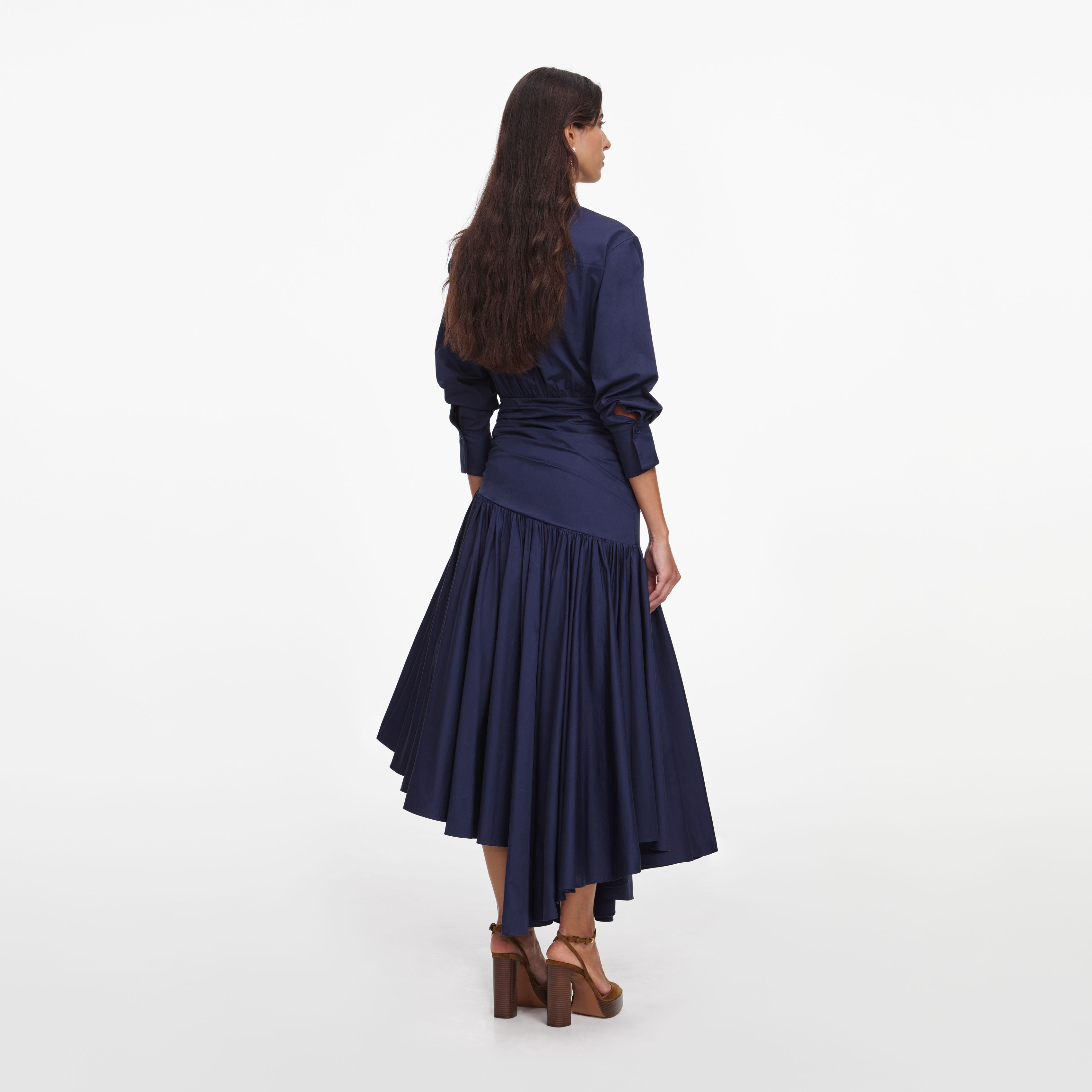 Navy Cotton Asymmetric Midi Dress