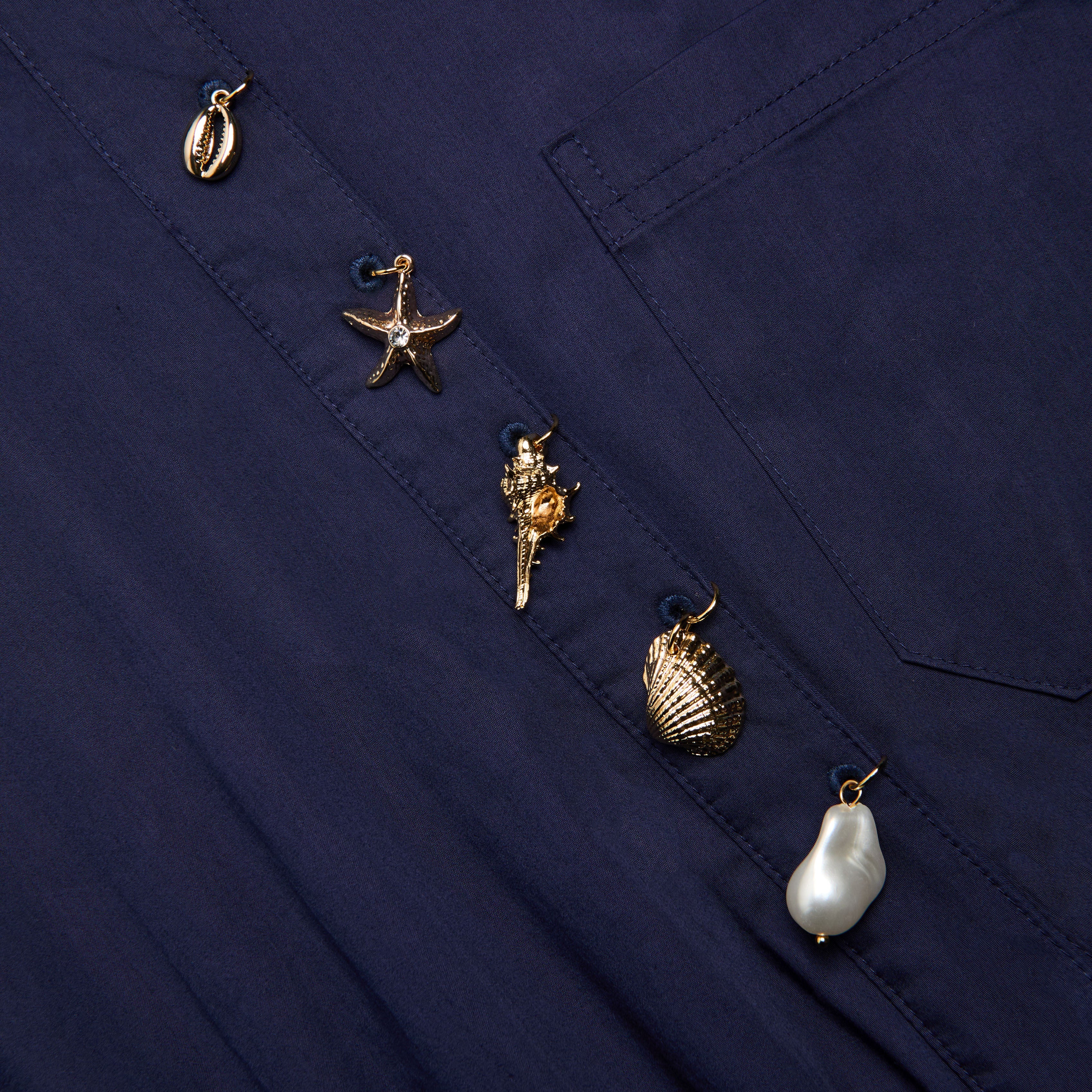 Navy Cotton Asymmetric Midi Dress